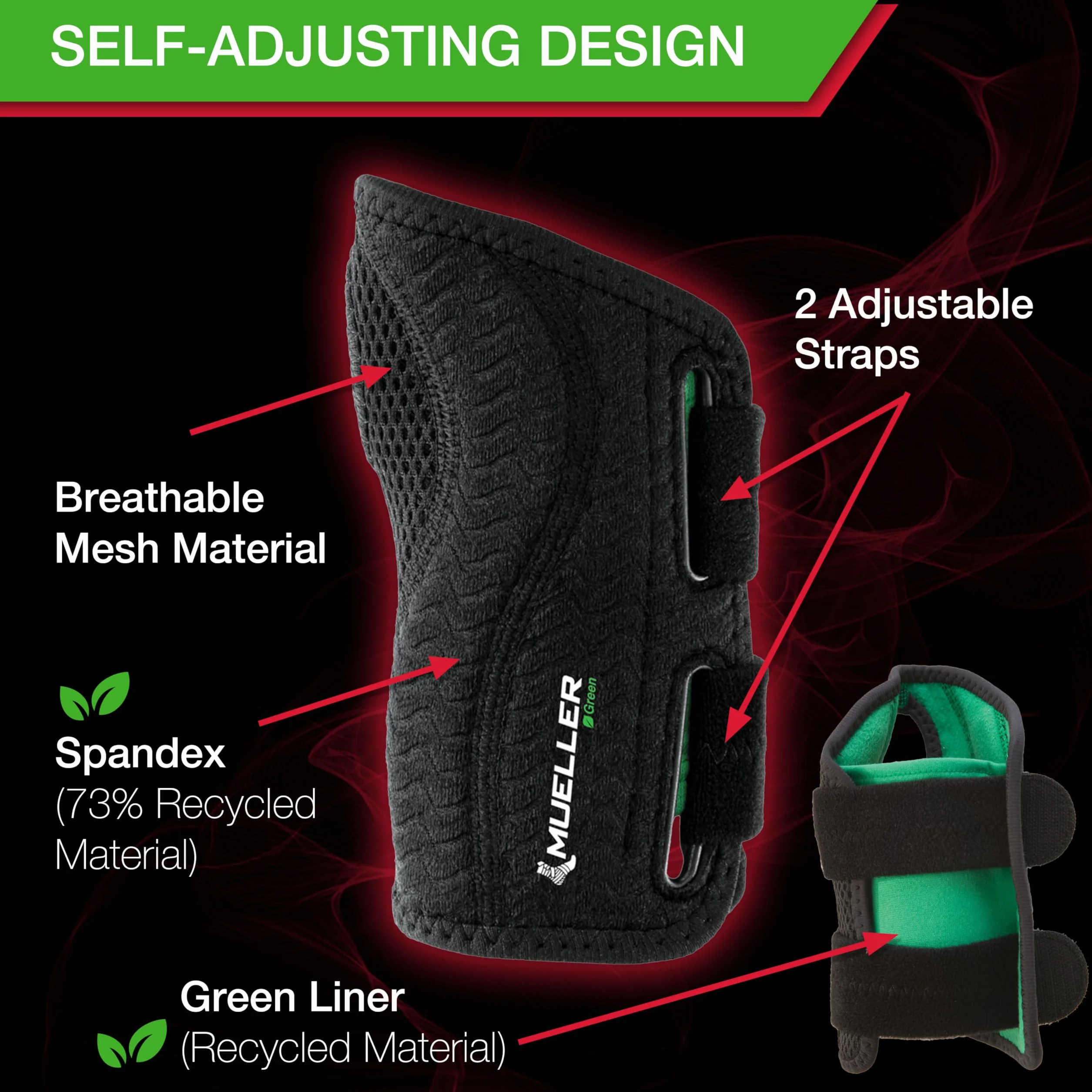 Mueller Greenline Fitted Wrist Brace, bandaż na nadgarstek, czarny, rozmiar S/M po prawej stronie