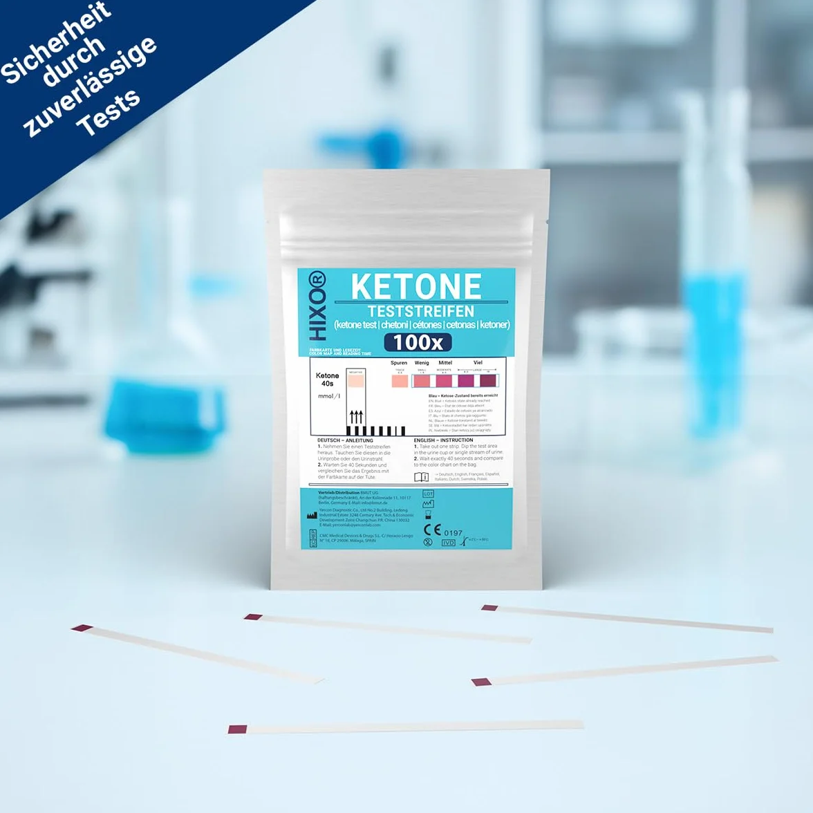 100 x paski testowe ketonowe – test ketonowy na stan ketozy w moczu – szybki i precyzyjny pomiar diety ketonowej, diety niskowęglowodanowej i ketogenicznej