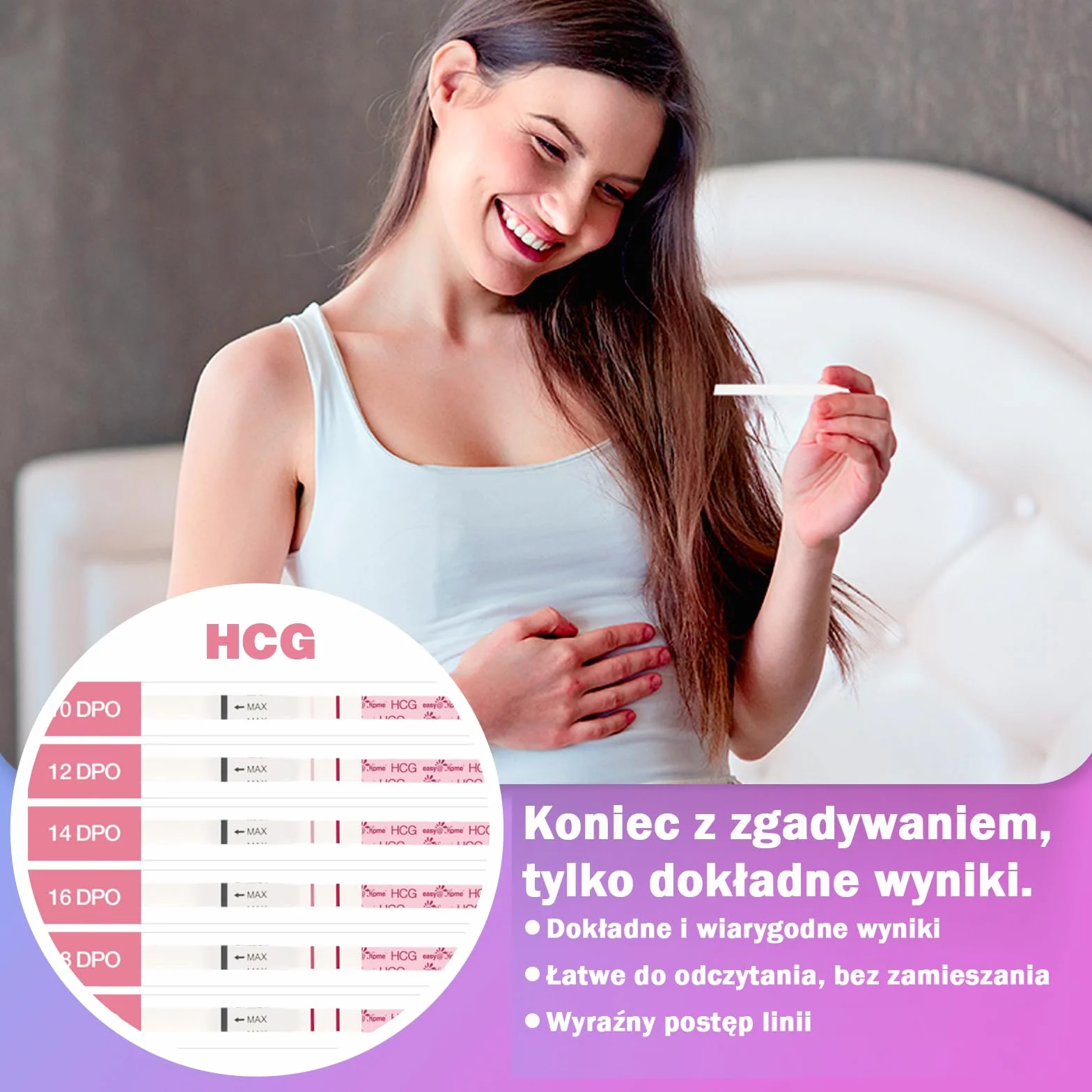 Easy@Home Test owulacyjny, 50 pasków testowych LH 25 mIU/ml, 20 testów ciążowych 10 mIU/ml – precyzyjny monitoring płodności z aplikacją Premom