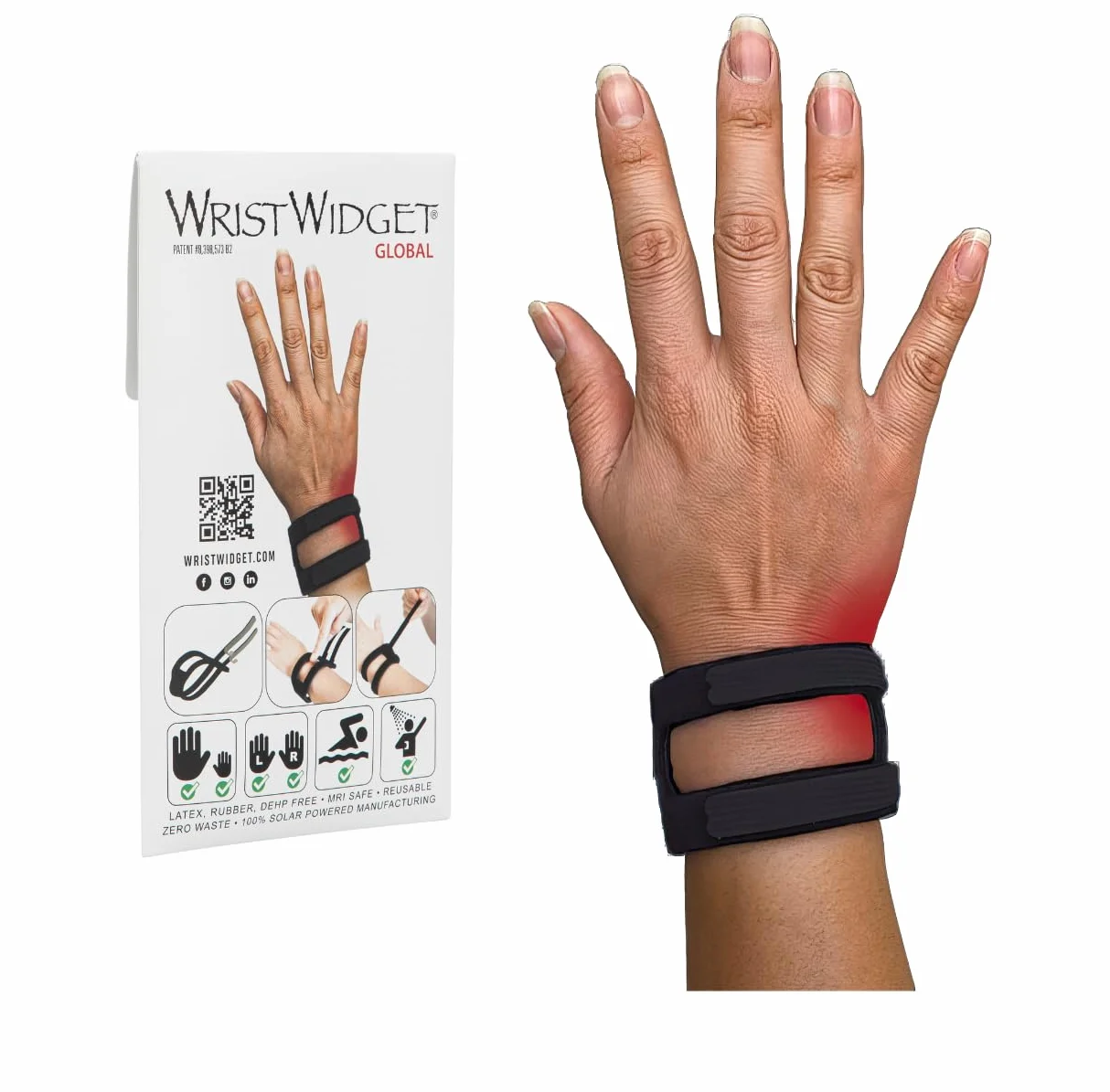 WristWidget® (czarny) Regulowana orteza nadgarstka na łzy TFCC, jeden rozmiar pasuje do większości. Na lewy i prawy nadgarstek, wsparcie dla obciążenia nośnego, ćwiczenia