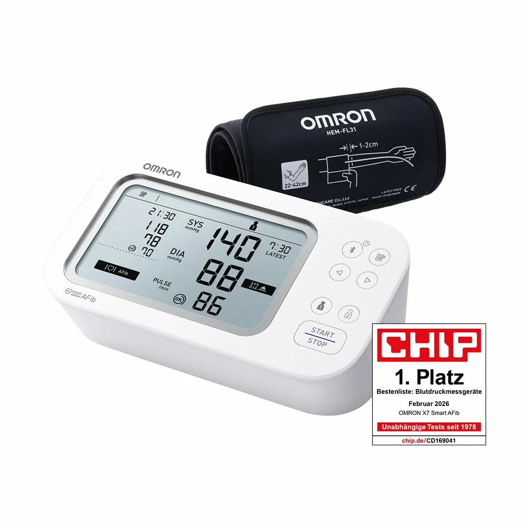 Ciśnieniomierz OMRON X7 Smart AFib | Wykrywanie migotania przedsionków przy każdej kontroli ciśnienia krwi w domu | Potwierdzone klinicznie, w tym ciąża i cukrzyca | Mankiet Intelli Wrap 22-42 cm