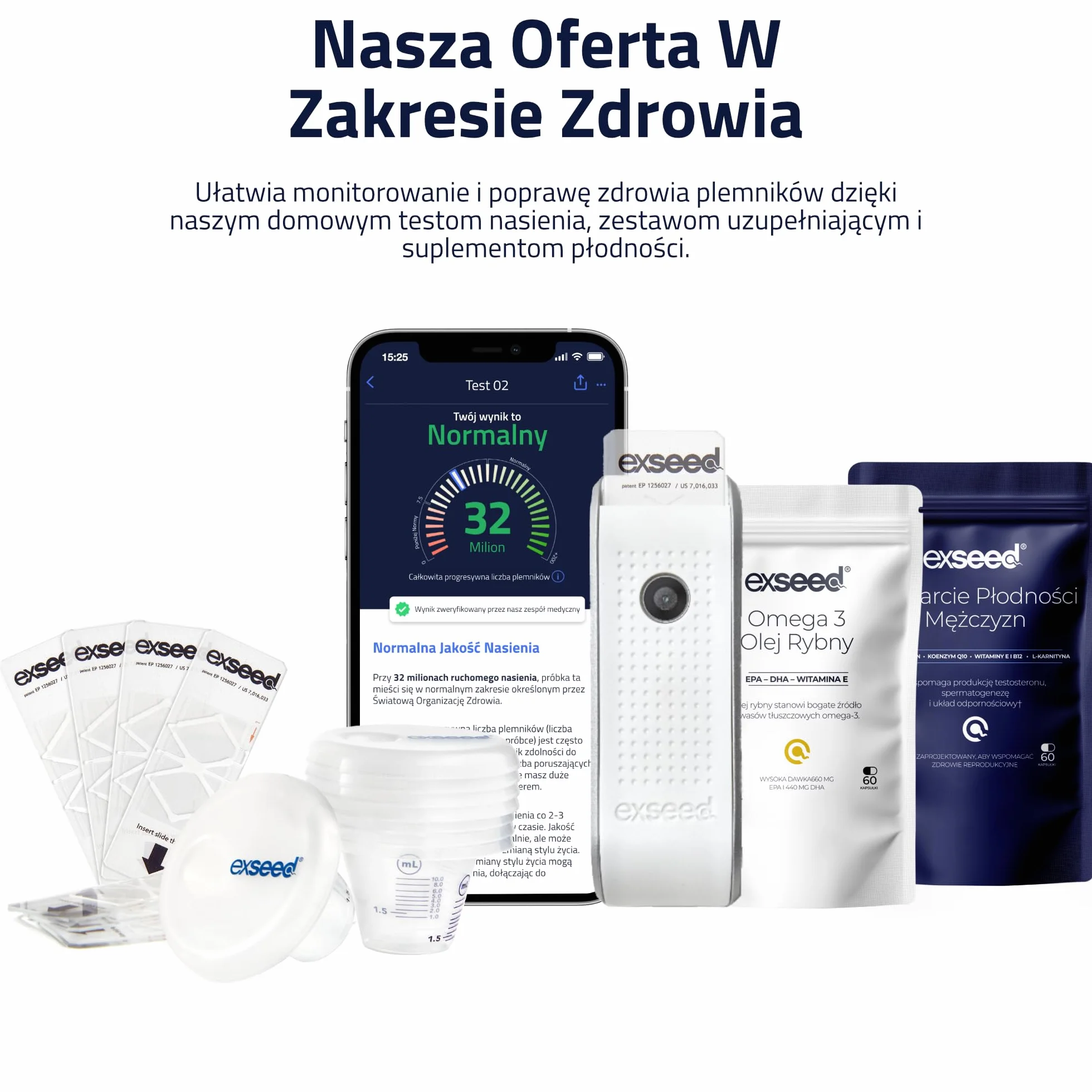 Health - Zestaw do uzupełniania testów nasienia - 2 zestawy testowe - kompatybilny ze wszystkimi testami domowymi ExSeed - z kubkami do pobierania, szkiełkami do próbek i chusteczkami