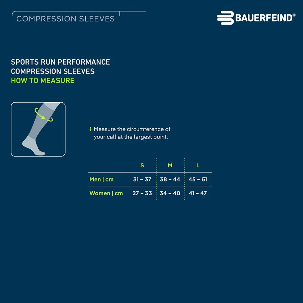 BAUERFEIND Waden Sleeves "Run Performance Compression Sleeve", 1 para bandaży na łydki z kompresją i kropkami 3D, ocieplacze na nogi