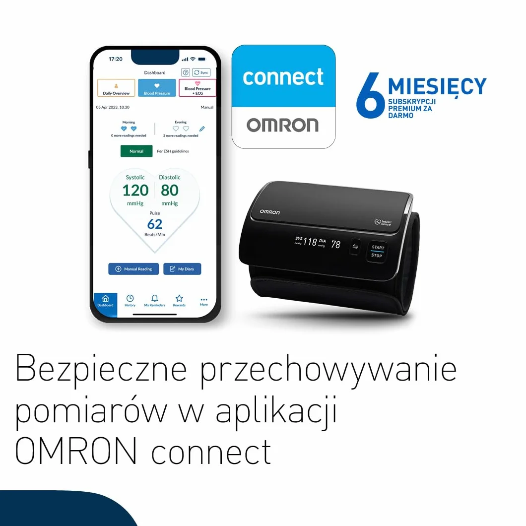 OMRON EVOLV Smart - Bezprzewodowy ciśnieniomierz naramienny z funkcją Bluetooth i bezpłatną aplikacją dla systemów iOS i Android - teraz 6 miesięcy OMRON Connect Premium za darmo