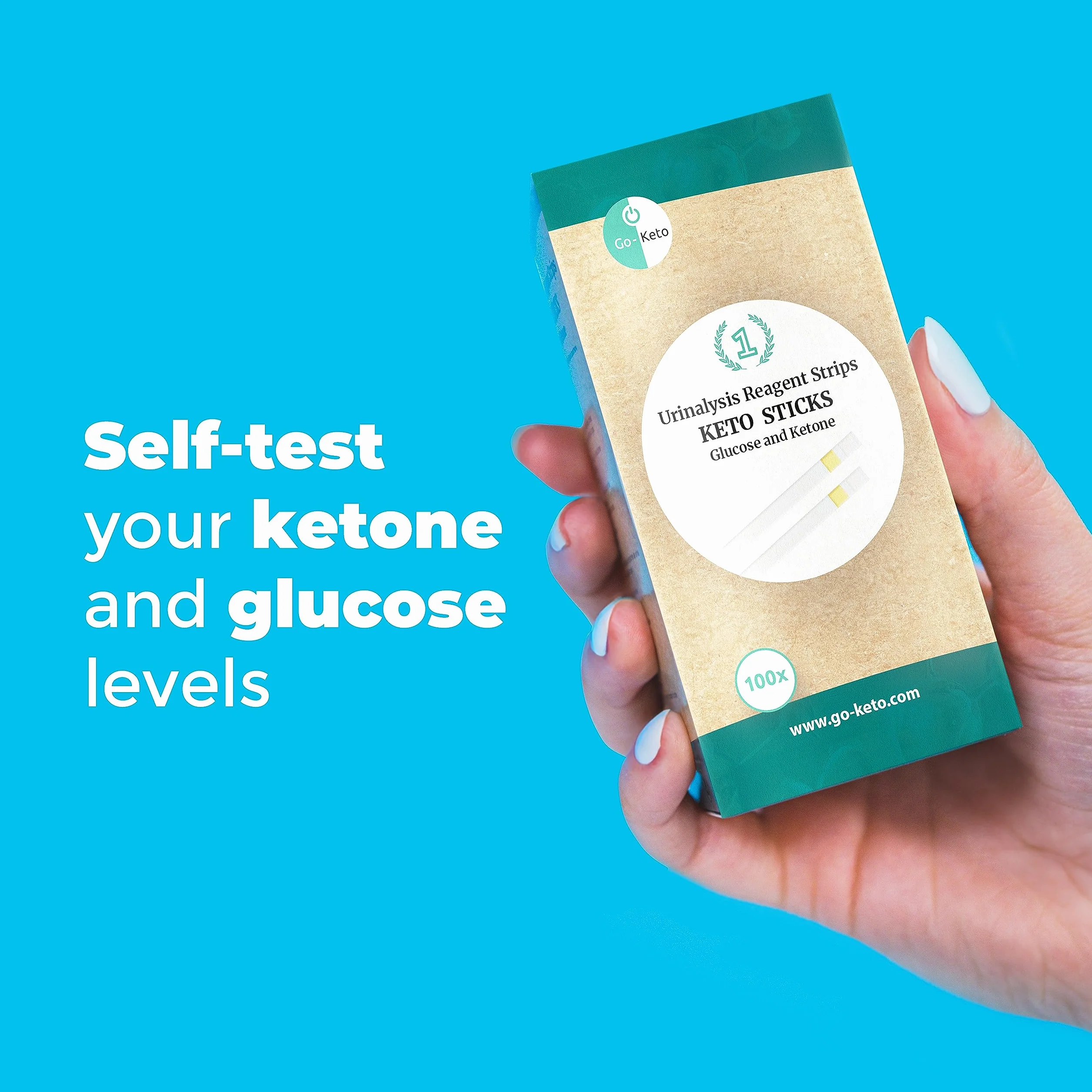 Go-Keto Keto Sticks 100 sztuk - Paski testowe do badania moczu na glukozę + ketony do łatwego pomiaru w domu, idealne jako uzupełnienie diety keto.