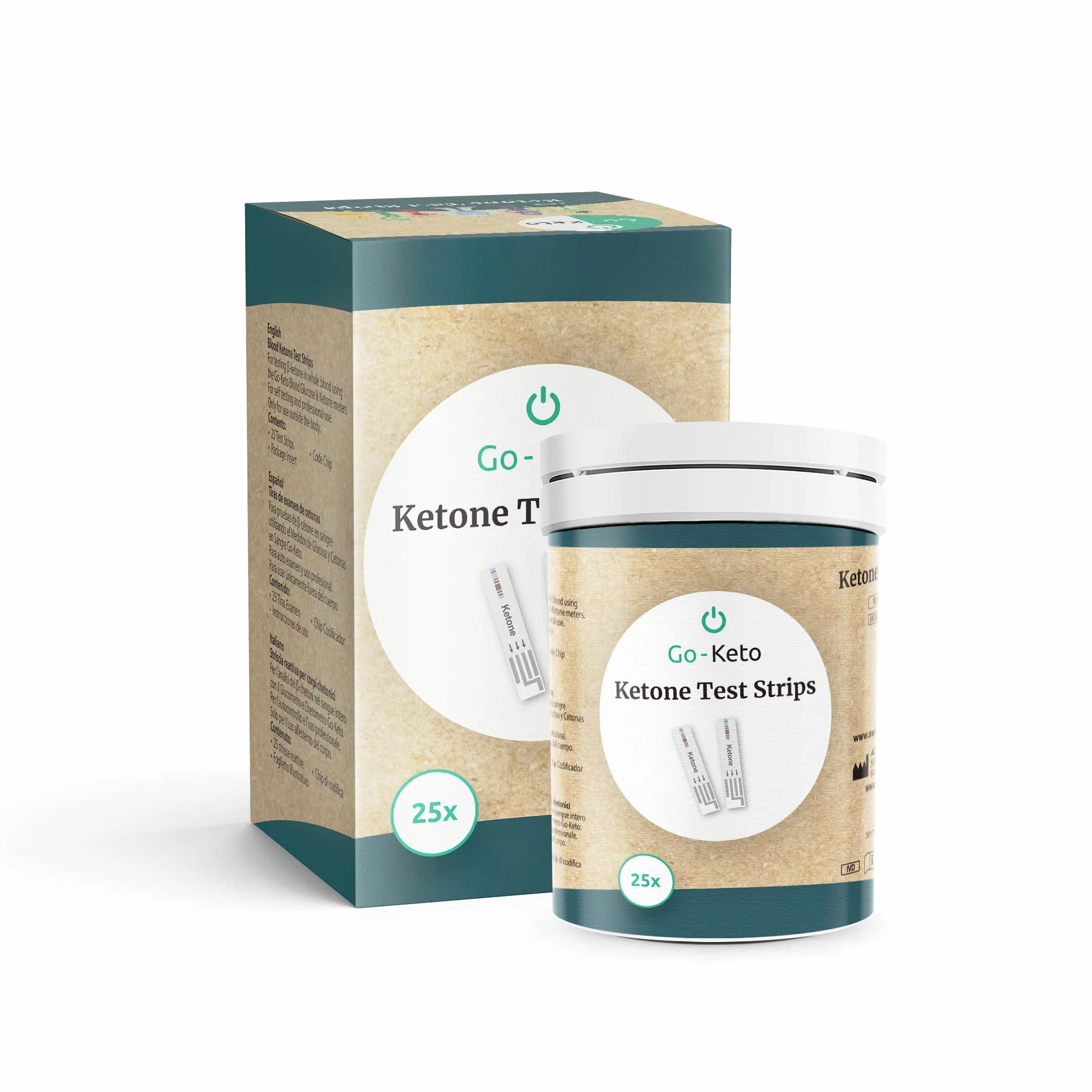 Go-Keto Zestawy testowe do pomiaru ketonów 25 sztuk do miernika Go-Keto & GK Dual, dieta keto