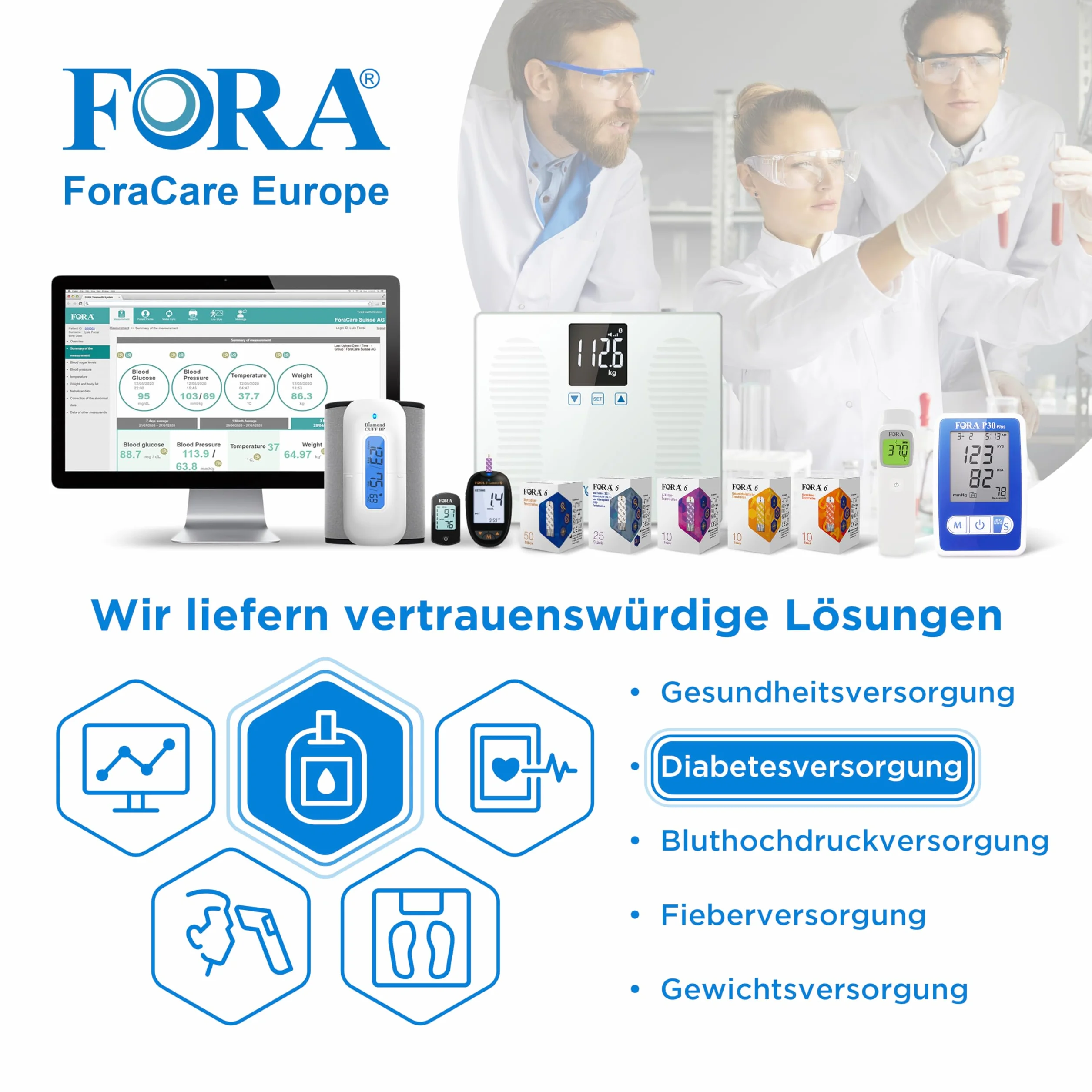 FORA 6 różnych parametrów Connect (mg/dl) i 10 pasków testowych ketonowych. Z Bluetooth i aplikacją