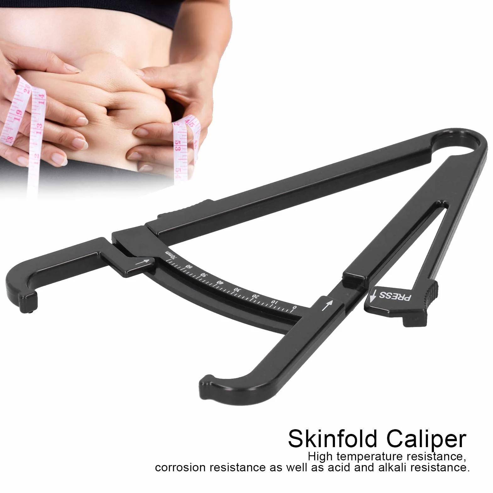 Skinfold Caliper, Fat Measurement Tool Body Fat Caliper, odporność na korozję, do pomiaru tkanki tłuszczowej (czarne centymetrowe siodełko tłuszczowe)