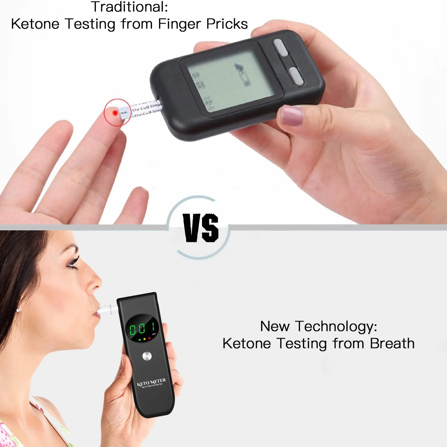 Tester oddechu ketonowego, nowo zmodernizowany miernik ketonów oddechowych, profesjonalny, precyzyjny tester oddechu ketozy z 10 wielokrotnego użytku ustnikami do testowania ketozy (czarny)
