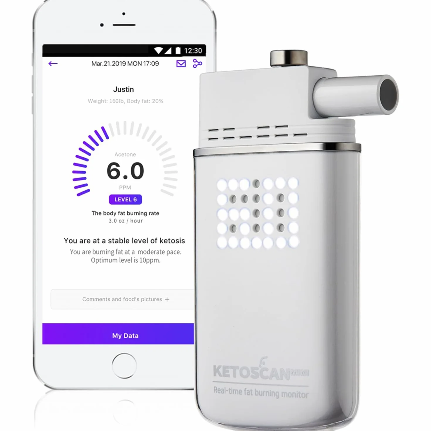 ACE KetoScan mini test ketozy – precyzyjny pomiar ketonów w oddechu – miernik powietrza do diety ketonowej – z aplikacją na smartfon