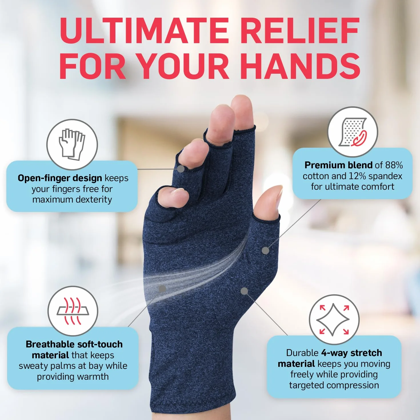 Dr. Arthritis Essentials rękawice na zapalenie stawów, rękawice kompresyjne do cieśni nadgarstka i Raynaud's, orteza dłoni (szaro-granatowe, rozmiar L)