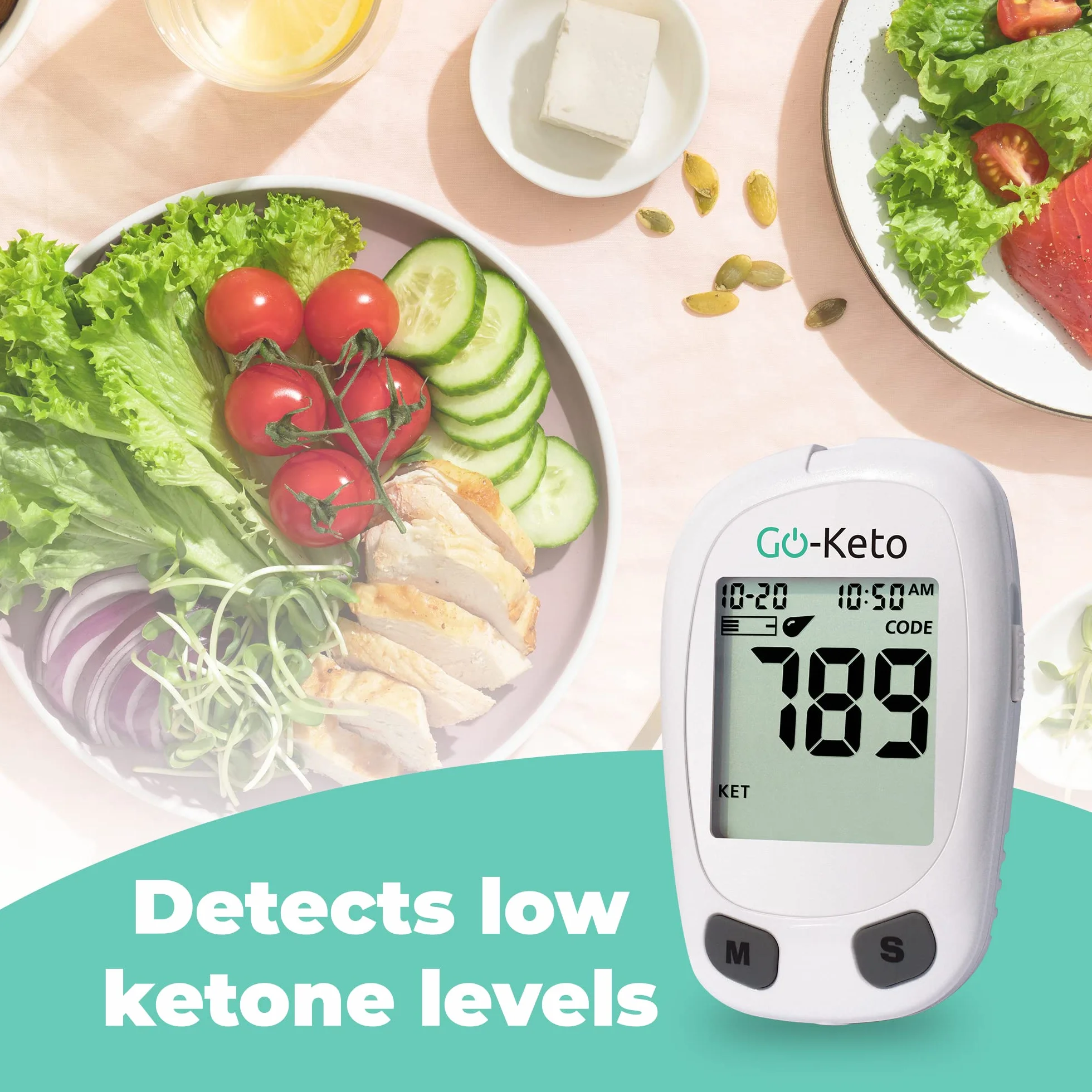 Go-Keto Keton Kickstart Set (mmol/l) - Miernik ketonowy, paski testowe ketonowe & Akcesoria w zestawie, Keto Meter dla udanej diety Keto, Keton sprawdzić w domu i na drodze