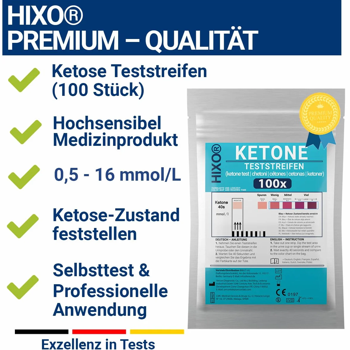 100 x paski testowe ketonowe – test ketonowy na stan ketozy w moczu – szybki i precyzyjny pomiar diety ketonowej, diety niskowęglowodanowej i ketogenicznej
