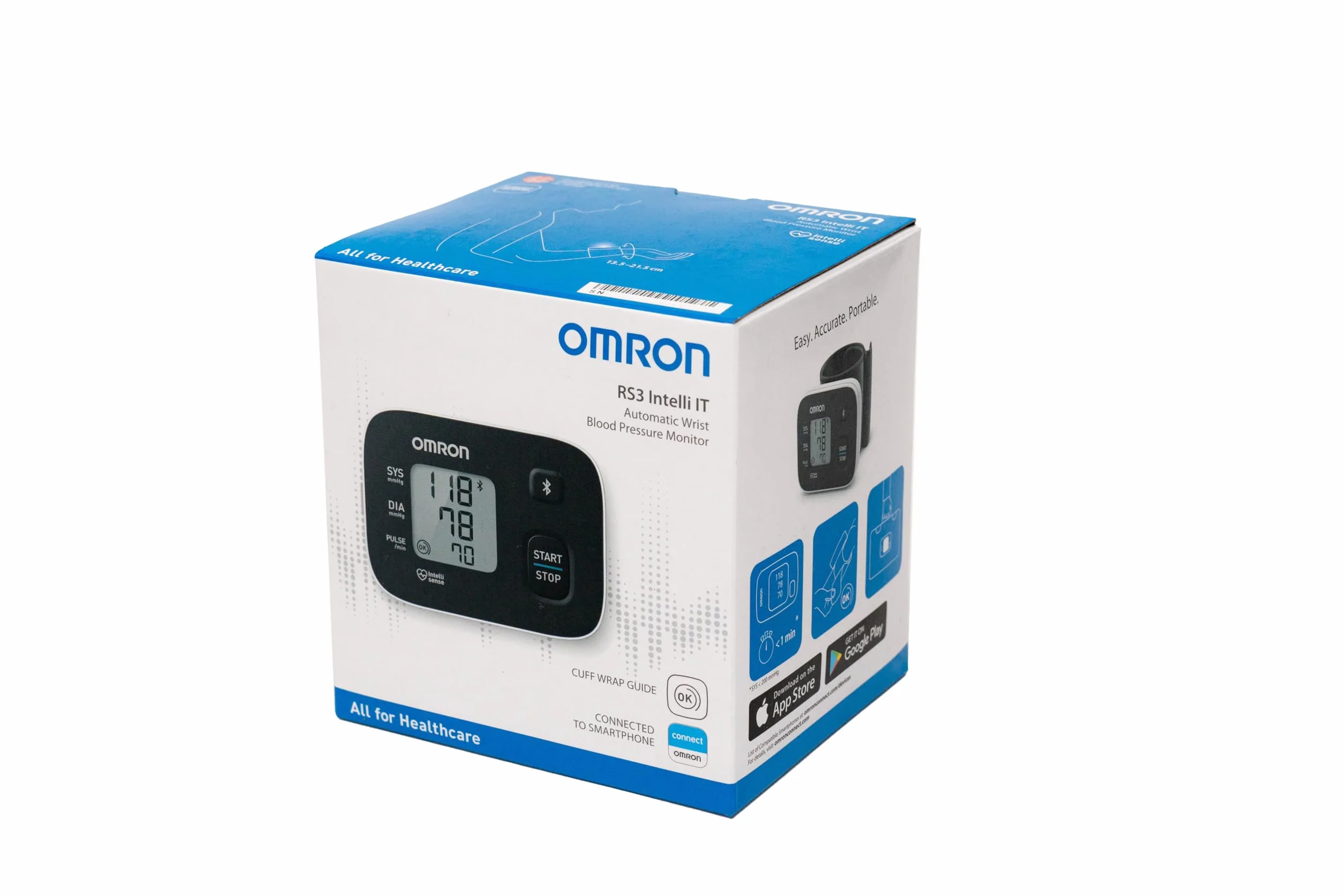 OMRON RS3 Intelli IT ciśnieniomierz na nadgarstek do użytku domowego lub w podróży - sprawdzony klinicznie ciśnieniomierz na nadgarstek z bezpłatną aplikacją na smartfony - monitor BP na nadgarstek z mankietem BP i 30 odczytami