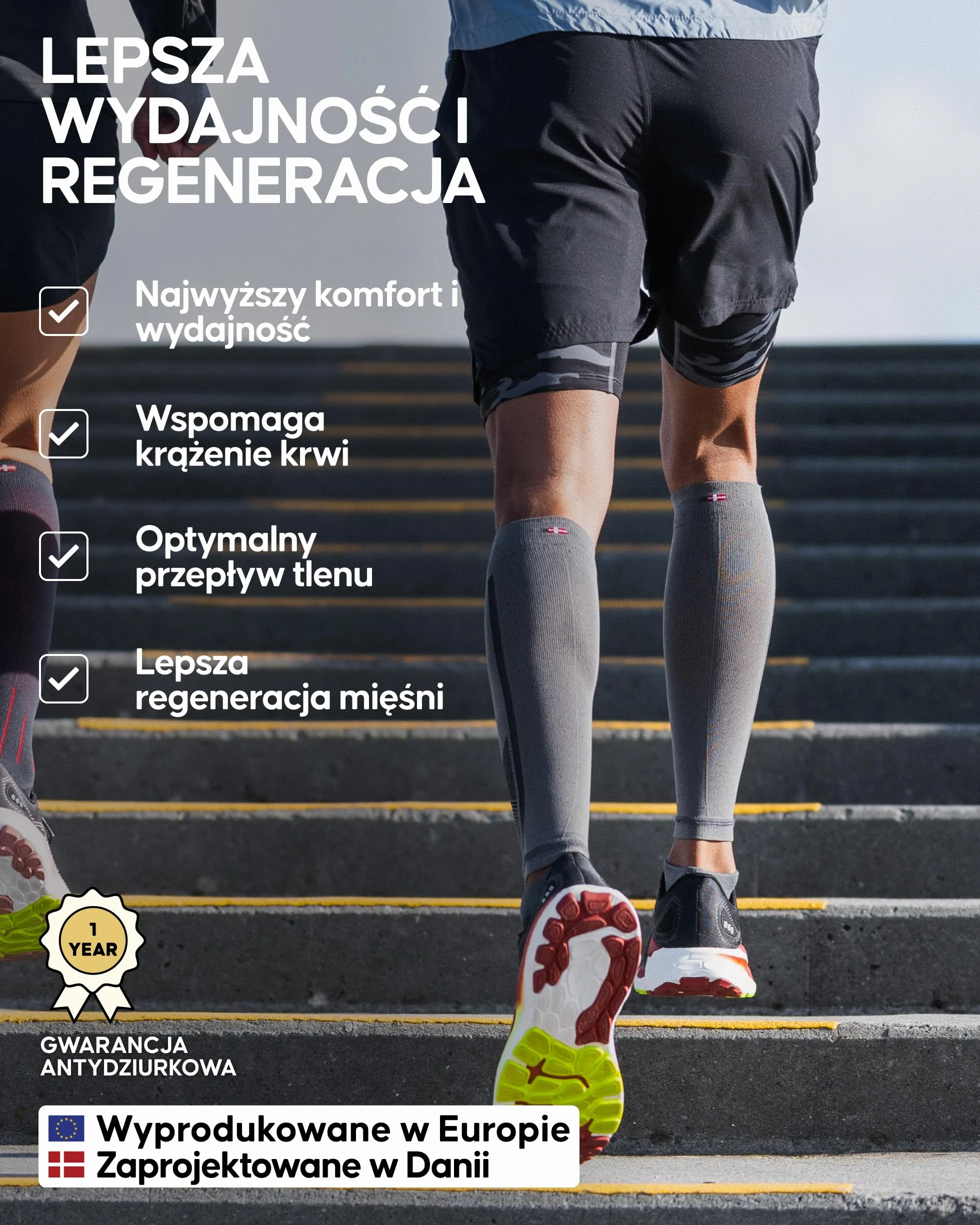 DANISH ENDURANCE Opaski Kompresyjne na Łydki 21-26 mmHg, do Biegania i Regeneracji, Stopniowana Kompresja, dla Kobiet i Mężczyzn, 3-Pak, Czarny, 3-pack, L