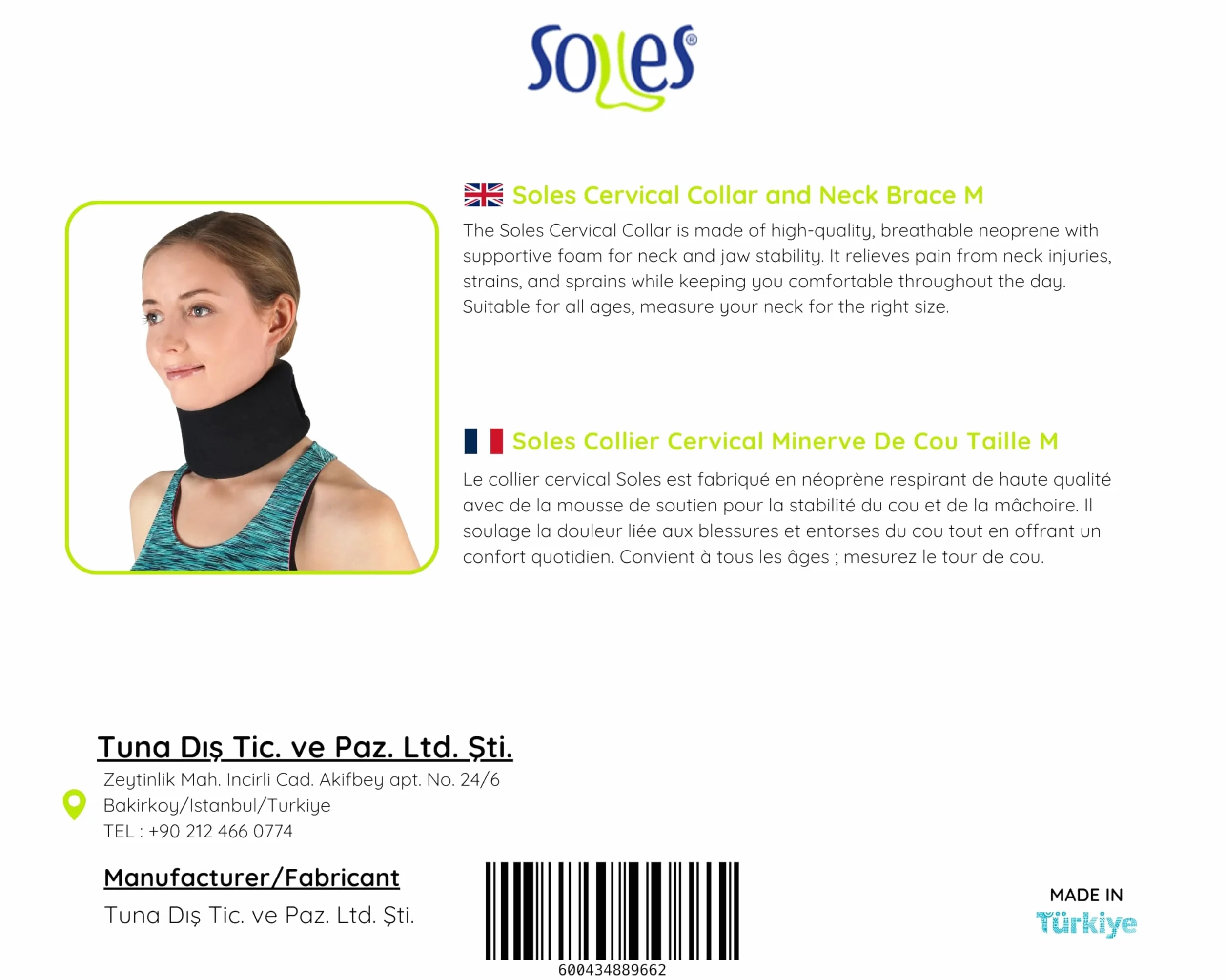 Soles Neck Brace Recovery kołnierz szyjki macicy | regulowany, pianka o wysokiej gęstości | miękka tkanina bawełniana | hipoalergiczny | Relieves Spine, Muscle, Joint Pressure - M/38-50 cm