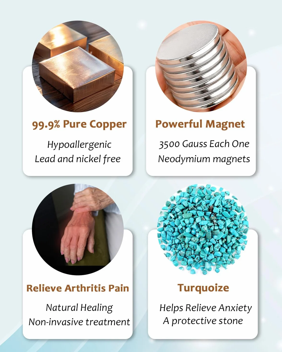 YINOX Magnetic Therapy Artretyzm Miedziana bransoletka dla kobiet, skutecznie łagodzi artretyzm i ból nadgarstka, inkrustowana tureckim turkusem, łączy modę i zdrowie (3500 Gauss)
