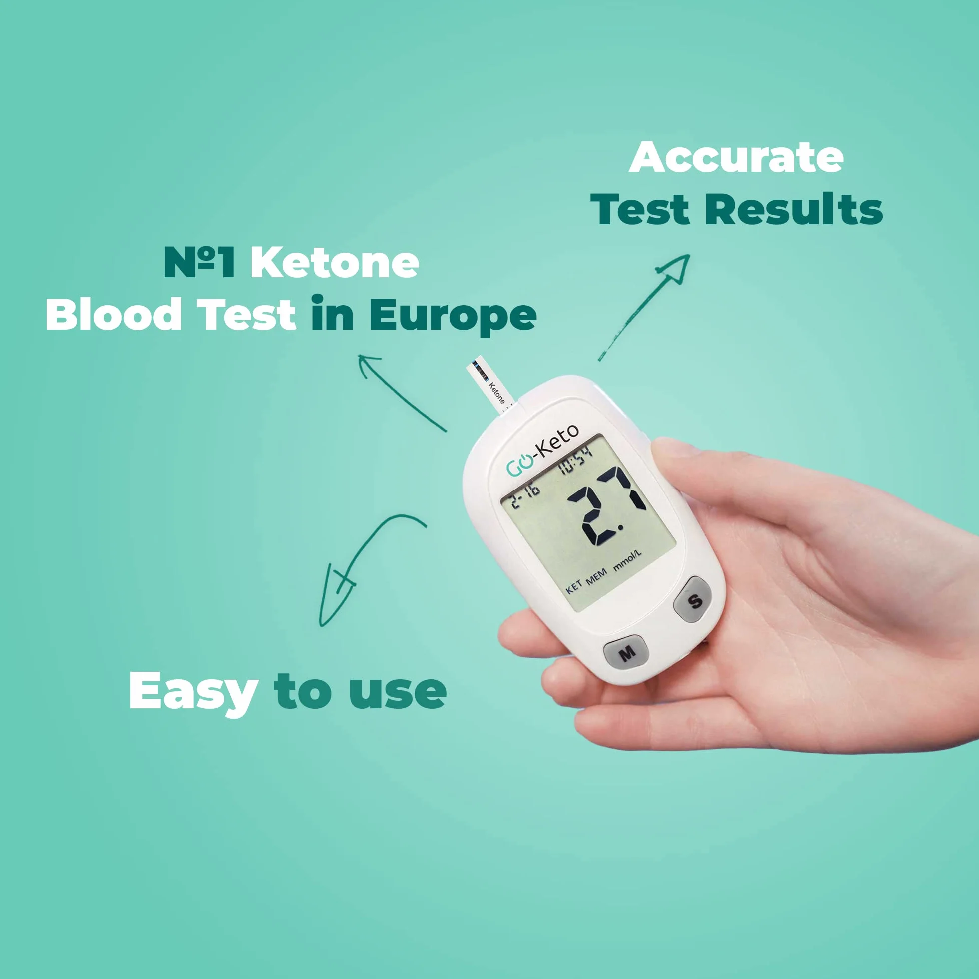 Go-Keto Keton Kickstart Set (mmol/l) - Miernik ketonowy, paski testowe ketonowe & Akcesoria w zestawie, Keto Meter dla udanej diety Keto, Keton sprawdzić w domu i na drodze