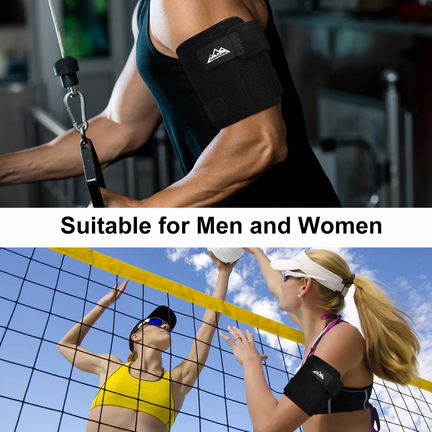 supregear Opaska na Tendinitis Bicepsa, Rękaw Kompresyjny na Wsparcie, Wygodna Opaska na Górną Część Ramienia do Tricepsa i Bicepsa w Celu Łagodzenia Bólu, Naciągnięć Mięśni i Zapalenia (Czarny, M)