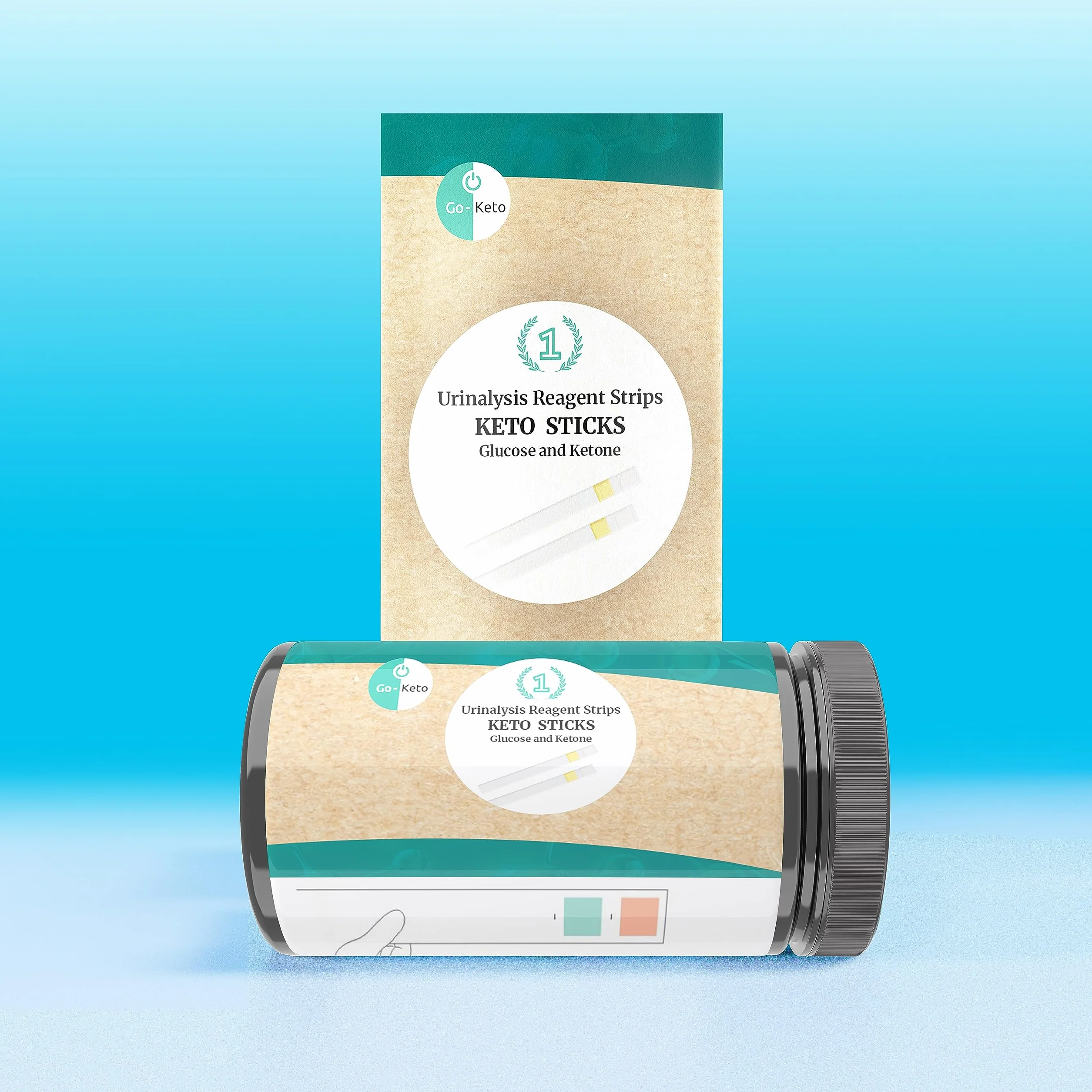 Go-Keto Keto Sticks 100 sztuk - Paski testowe do badania moczu na glukozę + ketony do łatwego pomiaru w domu, idealne jako uzupełnienie diety keto.