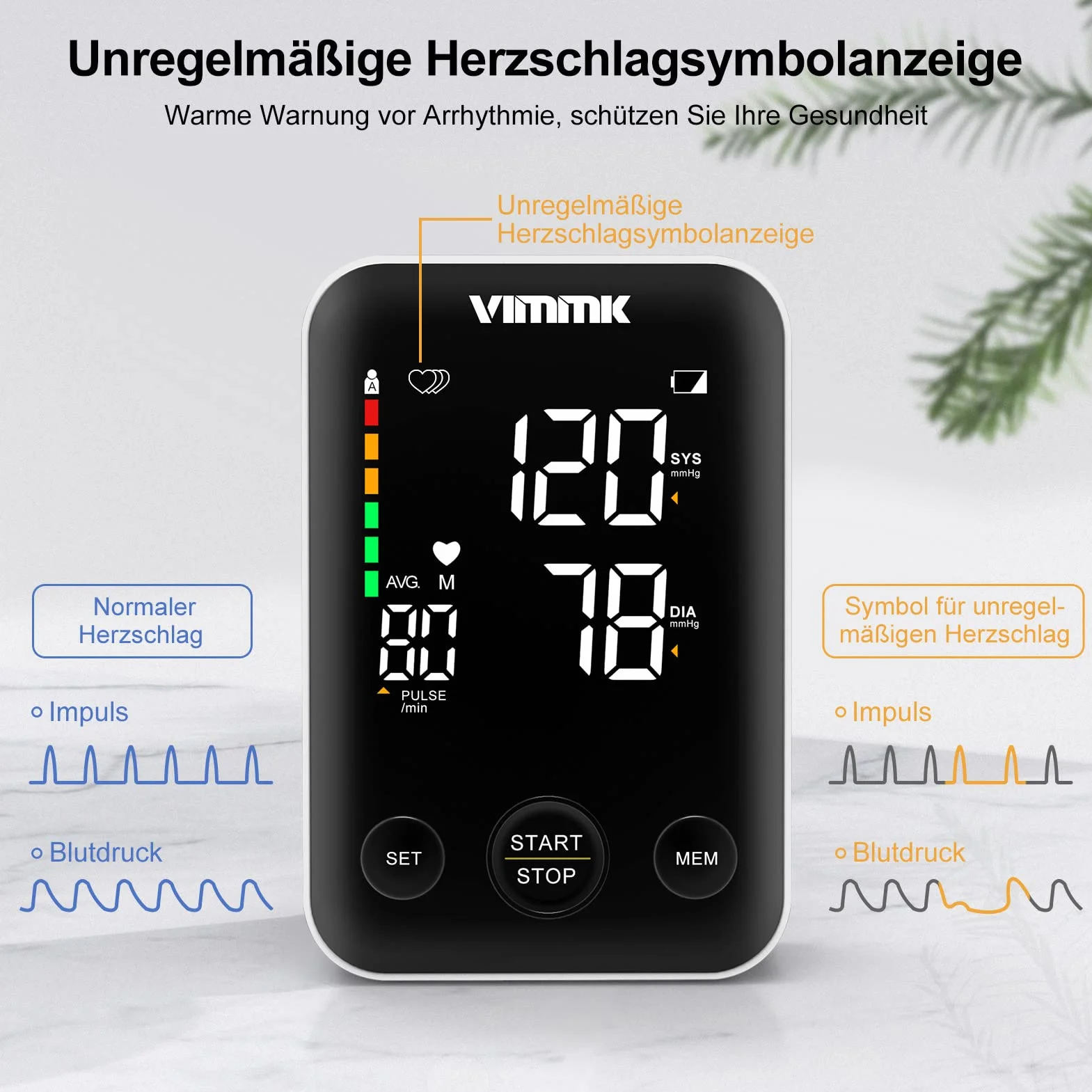 Vimmk Ciśnieniomierz przedramienia, cyfrowy miernik ciśnienia krwi, wyświetlacz LED, wykrywanie arytmii i pomiaru tętna, pamięć 2 x 120, mankiet 22-40 cm