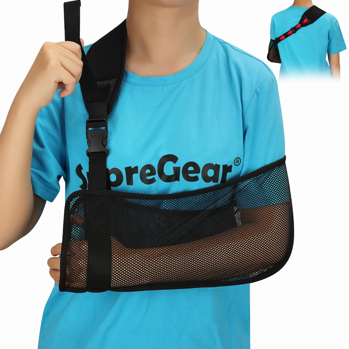 supregear Opaska na ramię z siatki, medyczny bandaż unieruchamiający regulowany lekki czepek rotatora, podparcie ramienia łokcia nadgarstka, rany, nadaje się do lewego/prawego ramienia