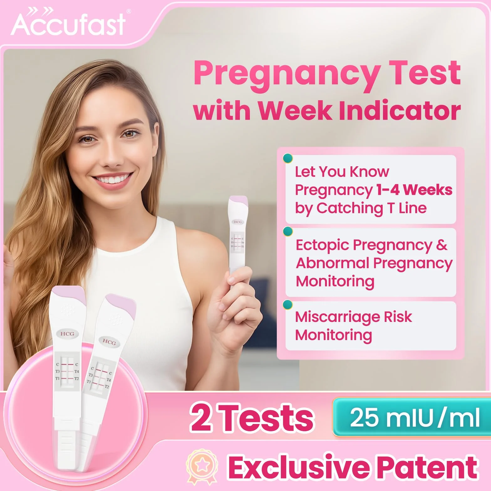 Test ciążowy z określeniem tygodnia w celu wczesnego wykrycia, może pokazać, w którym tygodniu ciąży, badanie moczu hCG z dokładnością 99,99% i szybkimi wynikami (2 testy)