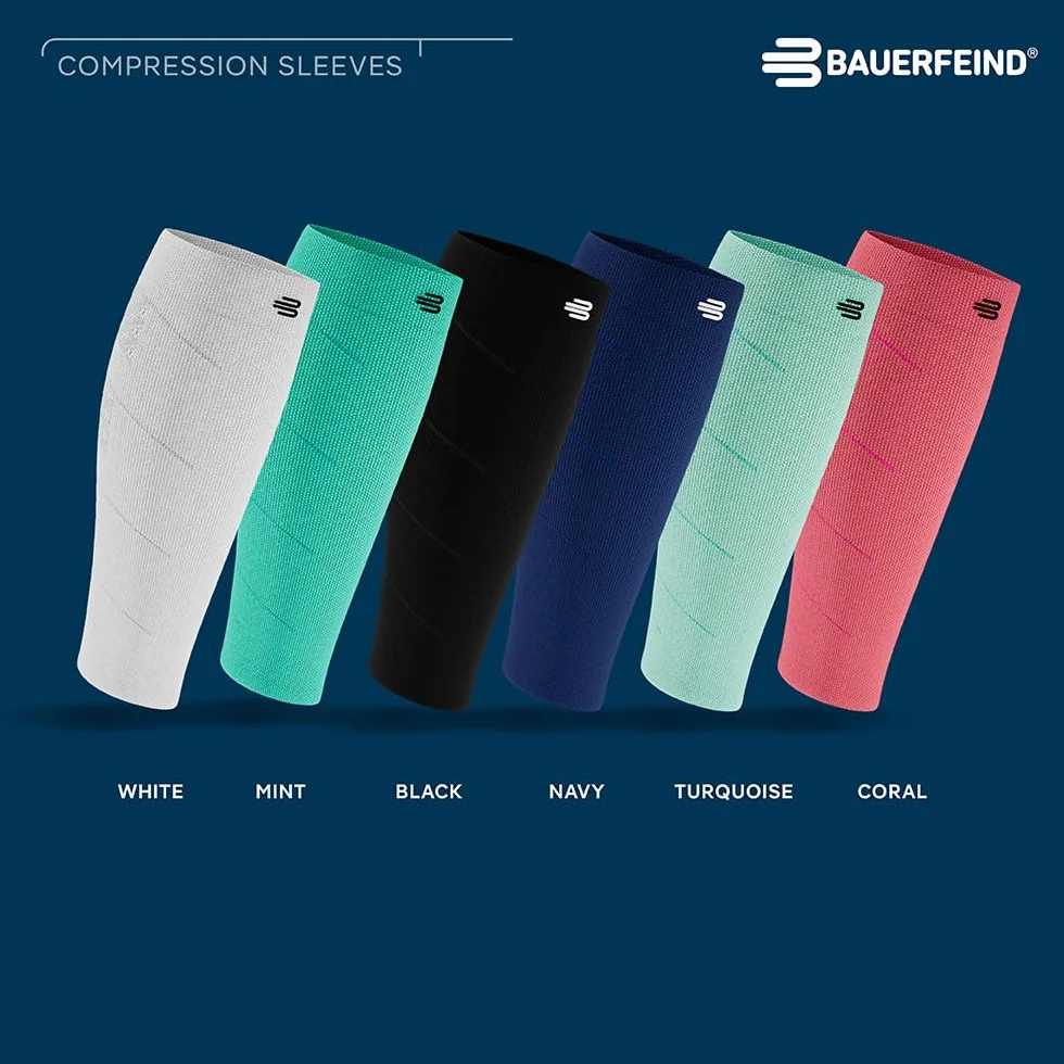 BAUERFEIND Waden Sleeves "Run Performance Compression Sleeve", 1 para bandaży na łydki z kompresją i kropkami 3D, ocieplacze na nogi