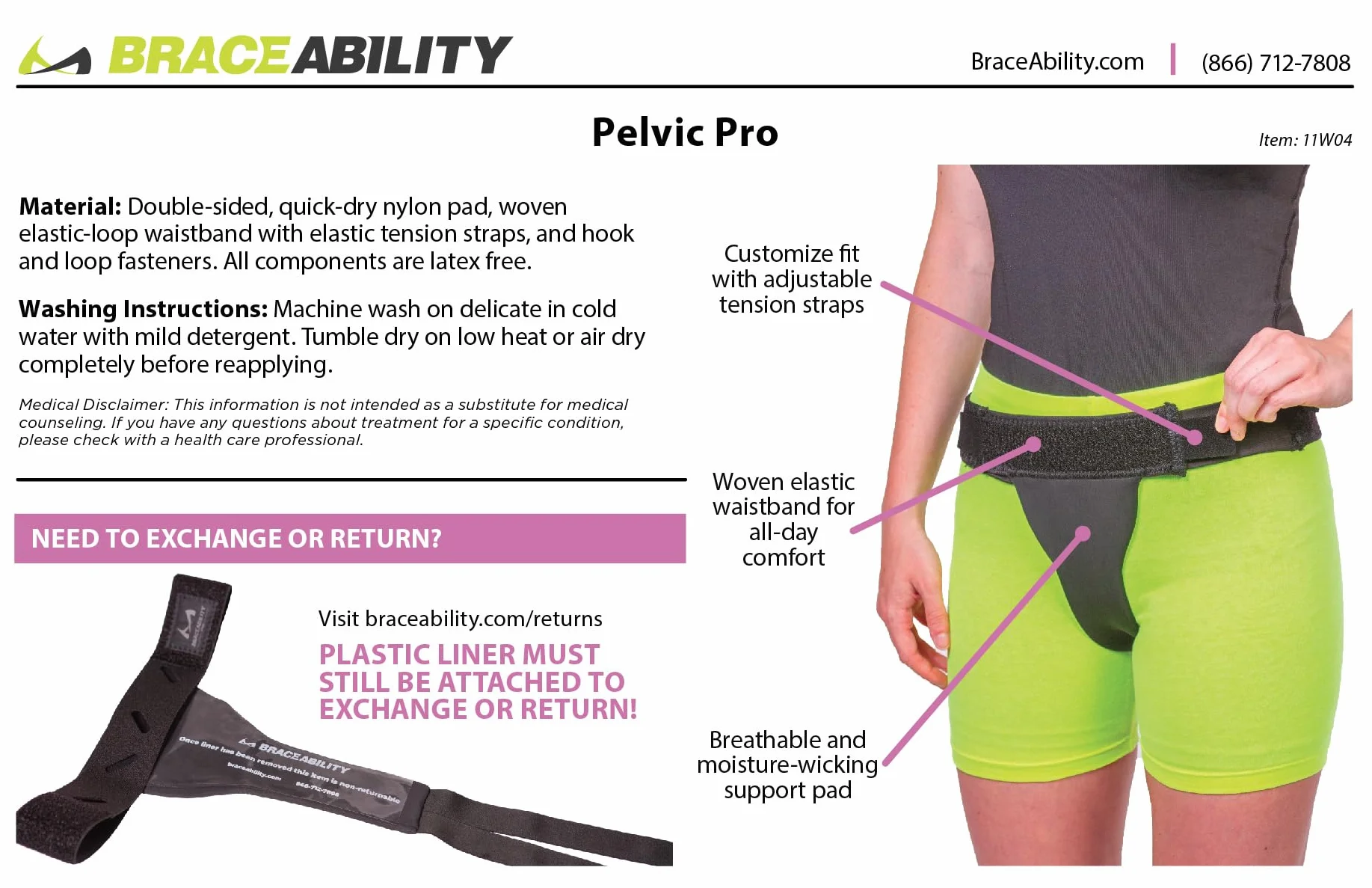BraceAbility Pelvic Pro - Cinturón de apoyo patentado, original prolapso para el útero para mujeres que tratan la vejiga caída, prolapso uterino, varicoidades vulvares, posparto, disfunción de la