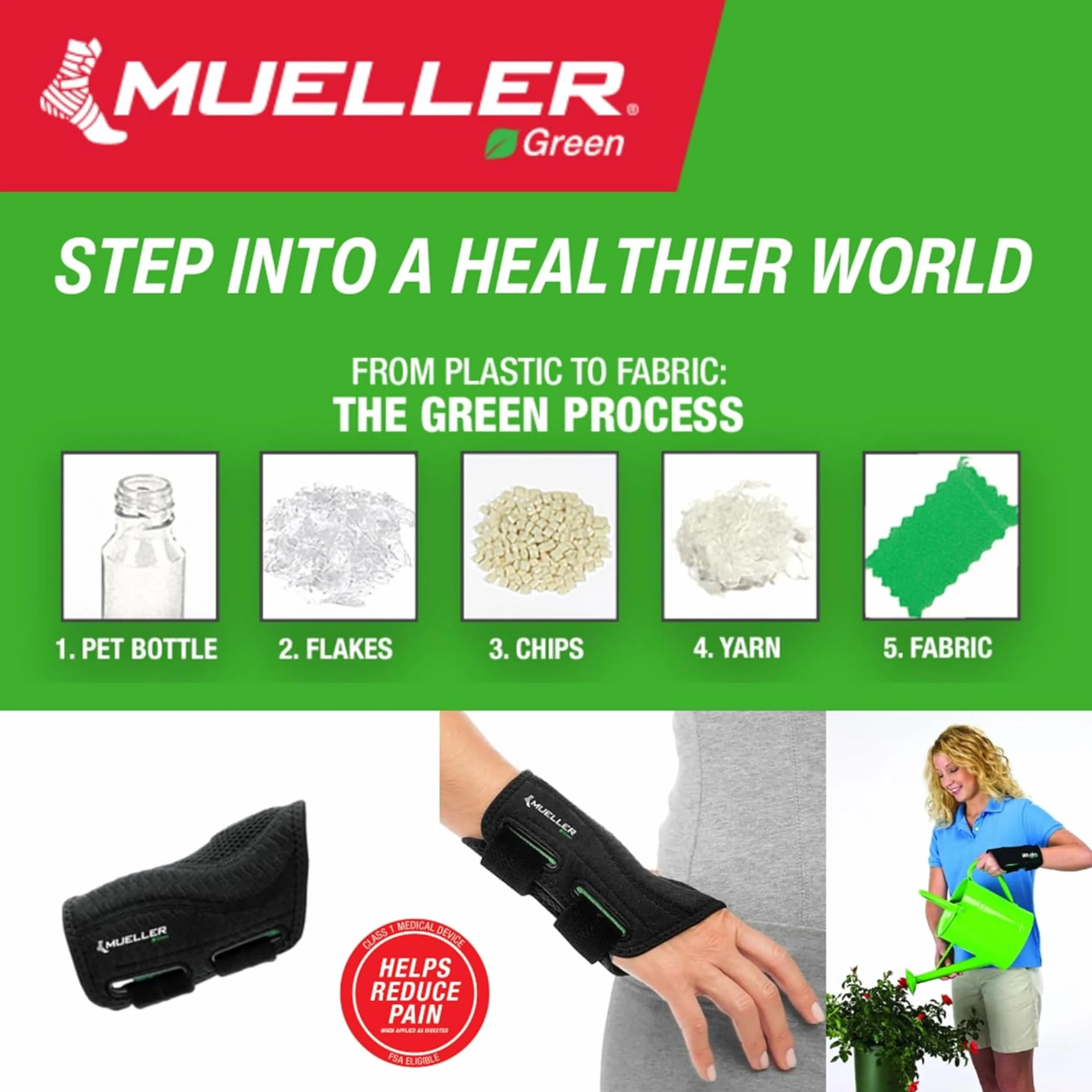 Mueller Greenline Fitted Wrist Brace, bandaż na nadgarstek, czarny, rozmiar S/M po prawej stronie
