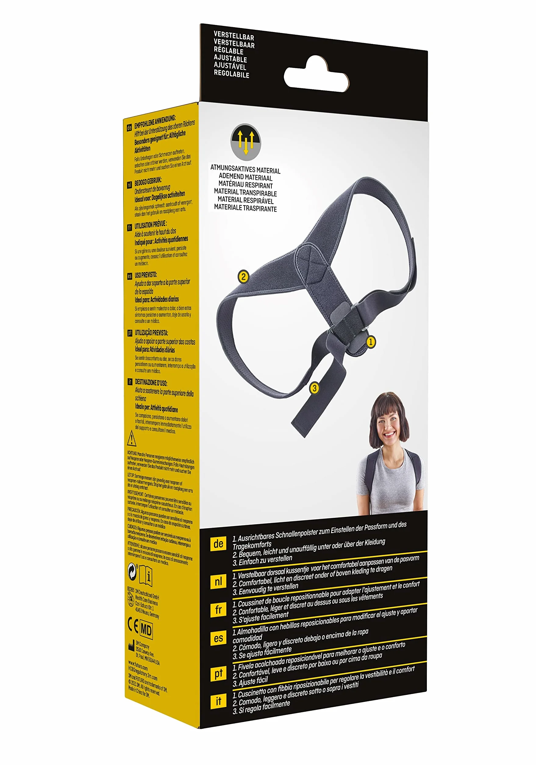 FUTURO Pasek do postawy, pasek na plecy, regulowany (71 cm - 122 cm) - wspomaga prawidłową postawę, wygodny i oddychający, dyskretny pod ubraniem, na co dzień i do biura, pasuje do mężczyzn i kobiet