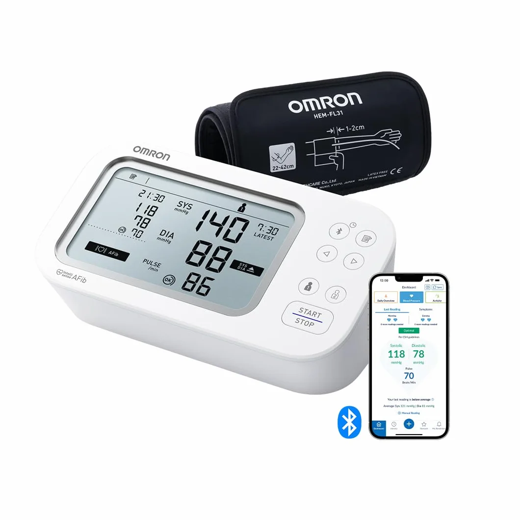 Ciśnieniomierz OMRON X7 Smart AFib | Wykrywanie migotania przedsionków przy każdej kontroli ciśnienia krwi w domu | Potwierdzone klinicznie, w tym ciąża i cukrzyca | Mankiet Intelli Wrap 22-42 cm
