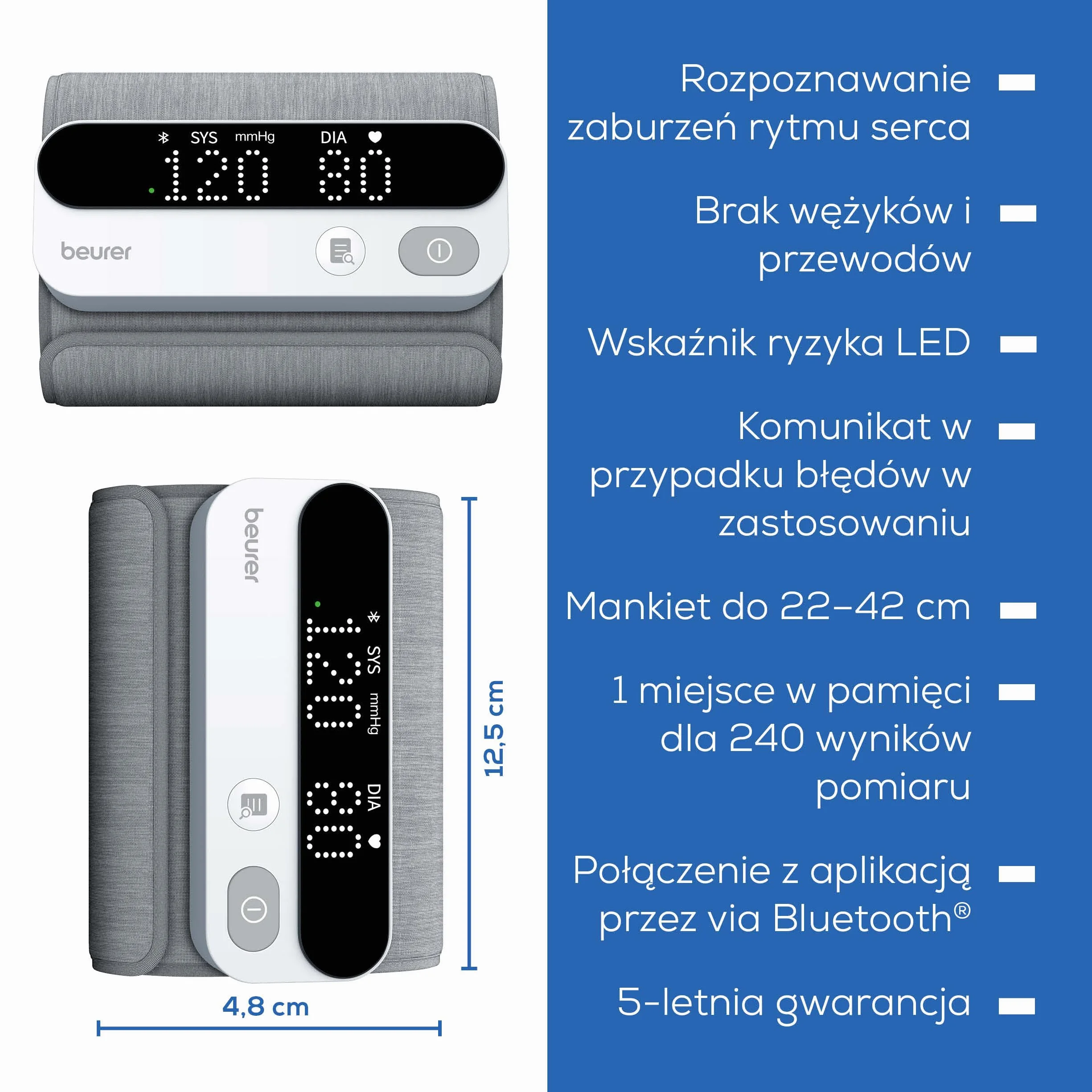 Beurer BM 59 ciśnieniomierz naramienny, mankiet bez przewodów i kabli, wskaźnik LED ryzyka, wykrywanie arytmii, mankiet na 22-42 cm, z aplikacją, przesyłanie danych do Apple Health i innych