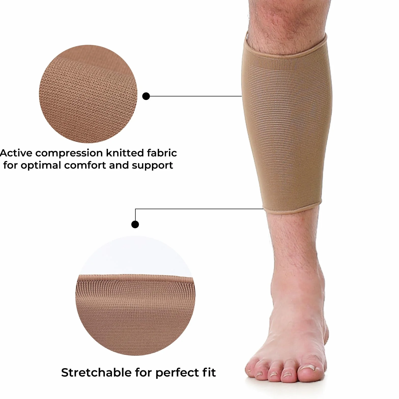 Neotech Care - Bandaż podpierający łydki - elastyczny, oddychający materiał - średnia kompresja (Beige, 2 jednostki, XL)