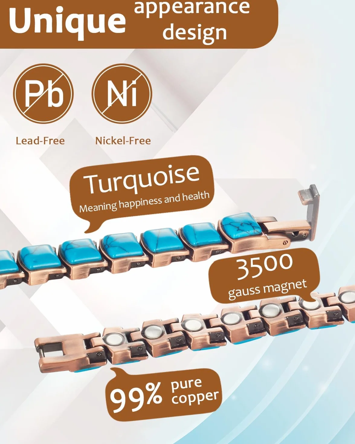 YINOX Magnetic Therapy Artretyzm Miedziana bransoletka dla kobiet, skutecznie łagodzi artretyzm i ból nadgarstka, inkrustowana tureckim turkusem, łączy modę i zdrowie (3500 Gauss)