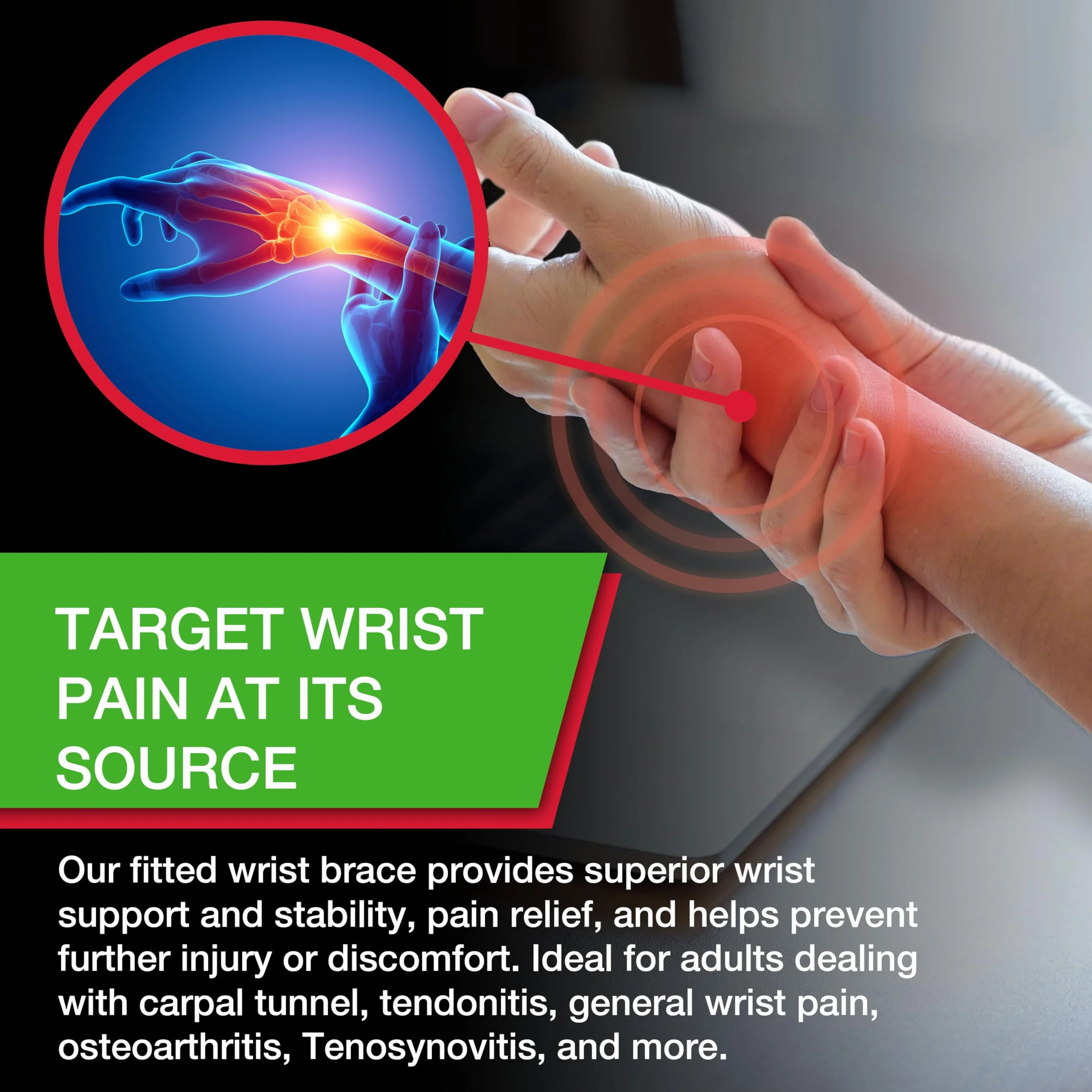 Mueller Greenline Fitted Wrist Brace, bandaż na nadgarstek, czarny, rozmiar S/M po prawej stronie