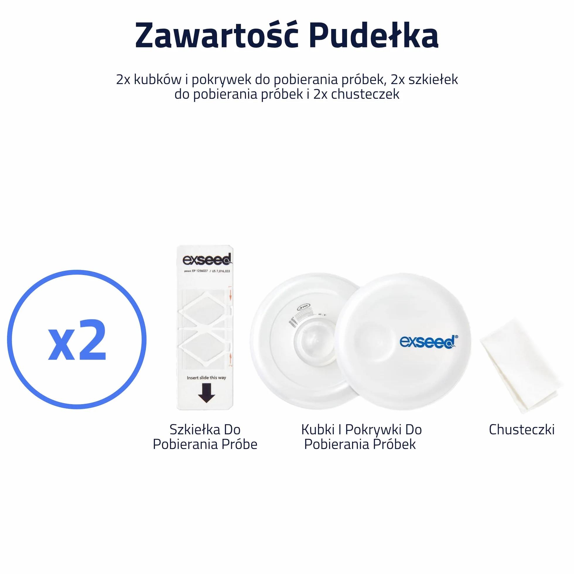 Health - Zestaw do uzupełniania testów nasienia - 2 zestawy testowe - kompatybilny ze wszystkimi testami domowymi ExSeed - z kubkami do pobierania, szkiełkami do próbek i chusteczkami
