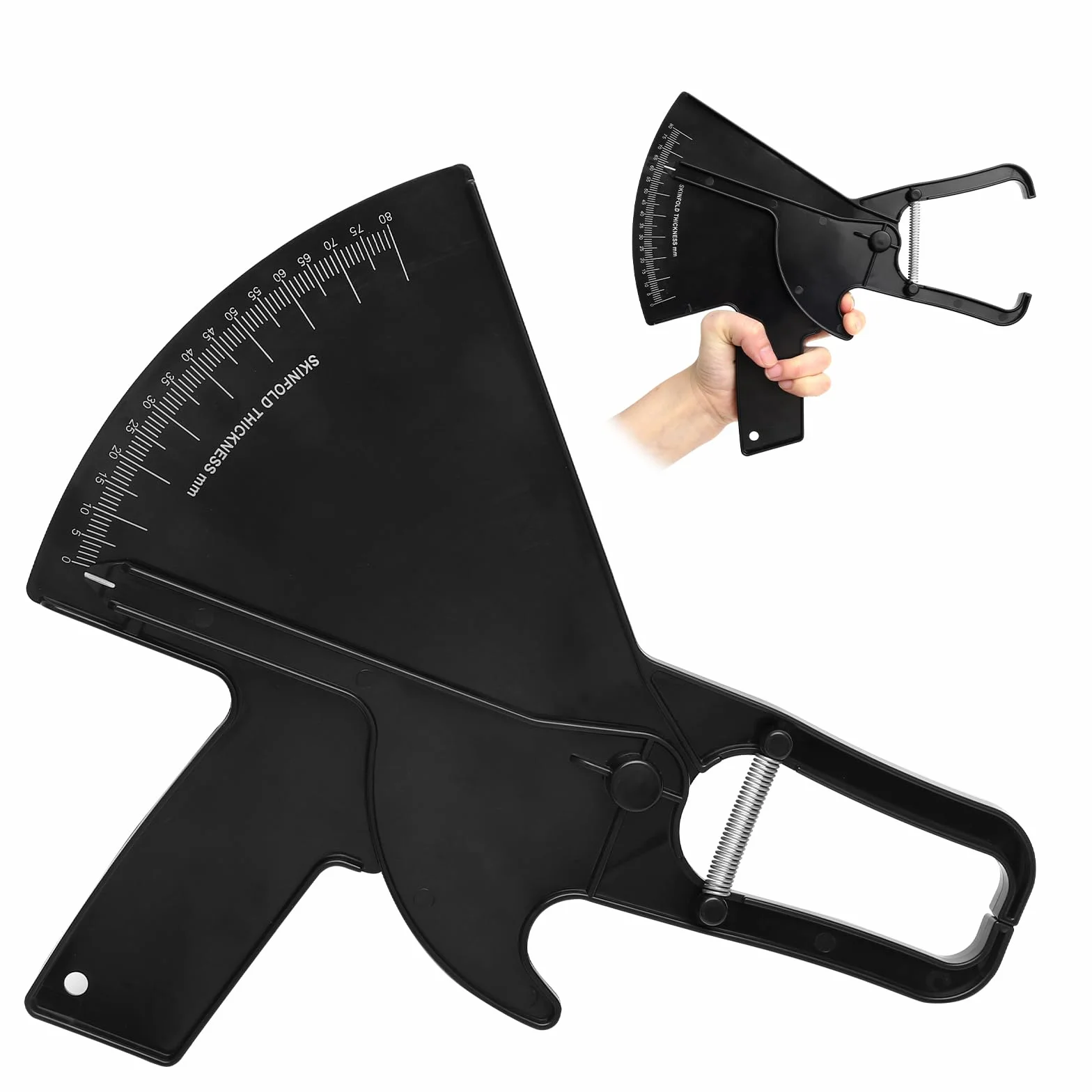 Caliper szczypce do pomiaru tkanki tłuszczowej, szczypce do pomiaru tkanki tłuszczowej 0-80 mm, grubość fałd skóry, z wyraźną skalą i dużą siłą sprężyny, pomiar zawartości tkanki tłuszczowej, dla