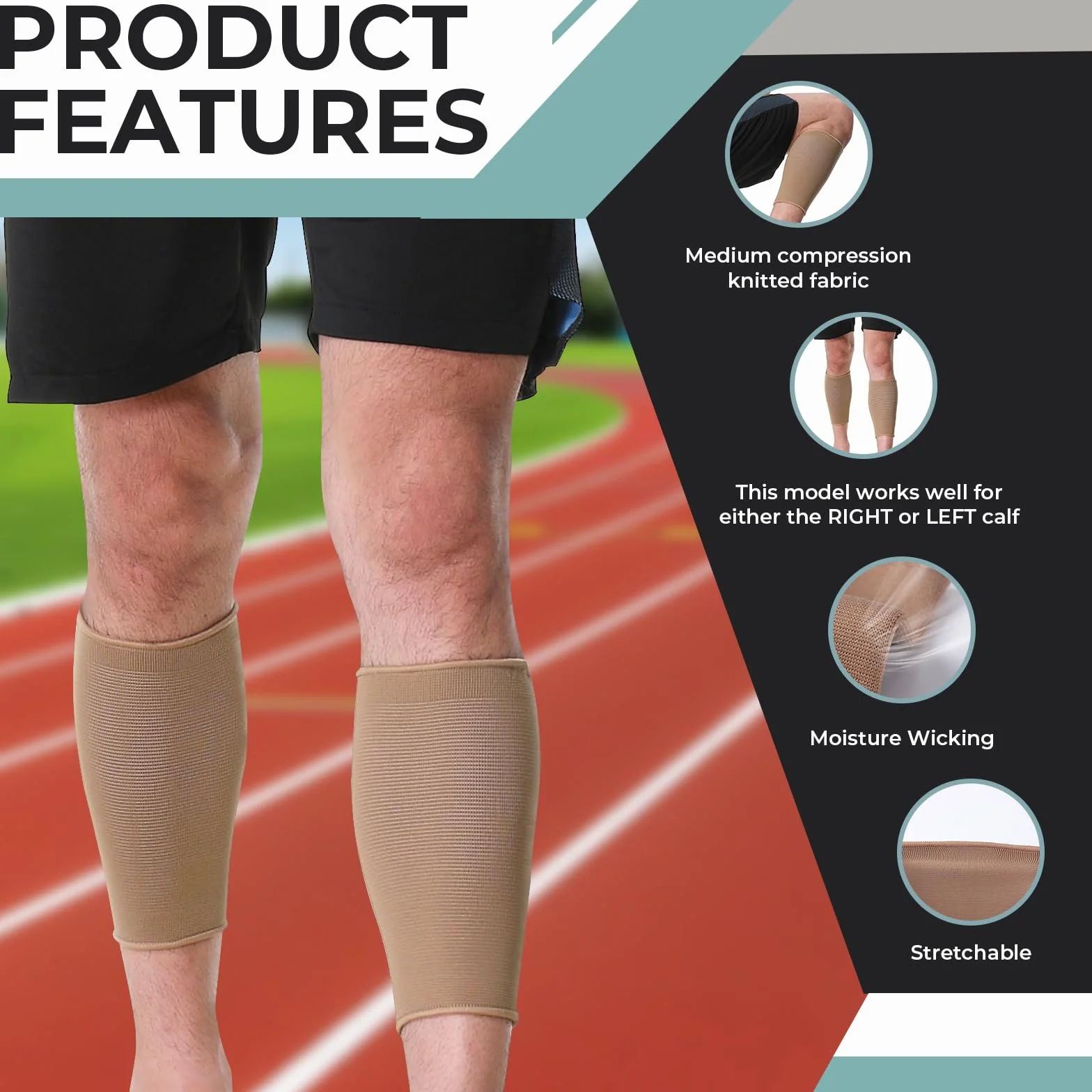 Neotech Care - Bandaż podpierający łydki - elastyczny, oddychający materiał - średnia kompresja (Beige, 2 jednostki, XL)
