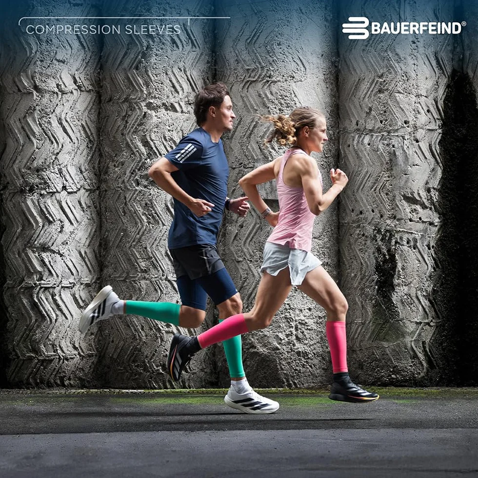 BAUERFEIND Waden Sleeves "Run Performance Compression Sleeve", 1 para bandaży na łydki z kompresją i kropkami 3D, ocieplacze na nogi