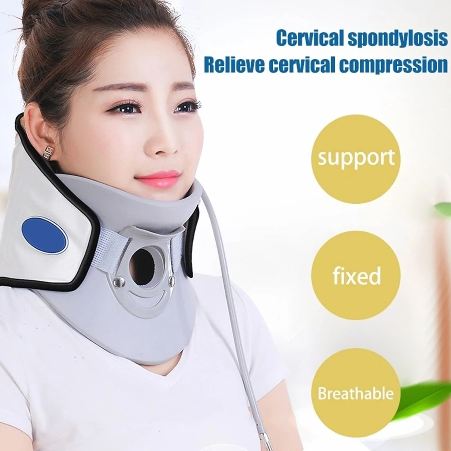 Cervical Traction Collar Pneumatyczny kołnierz trakcyjny na szyję Ulga w bólu szyi i ramion Napięcie Naprężenie Uciśnięte nerwy Poprawia ustawienie kręgosłupa i postawę (Color : BIAŁY)