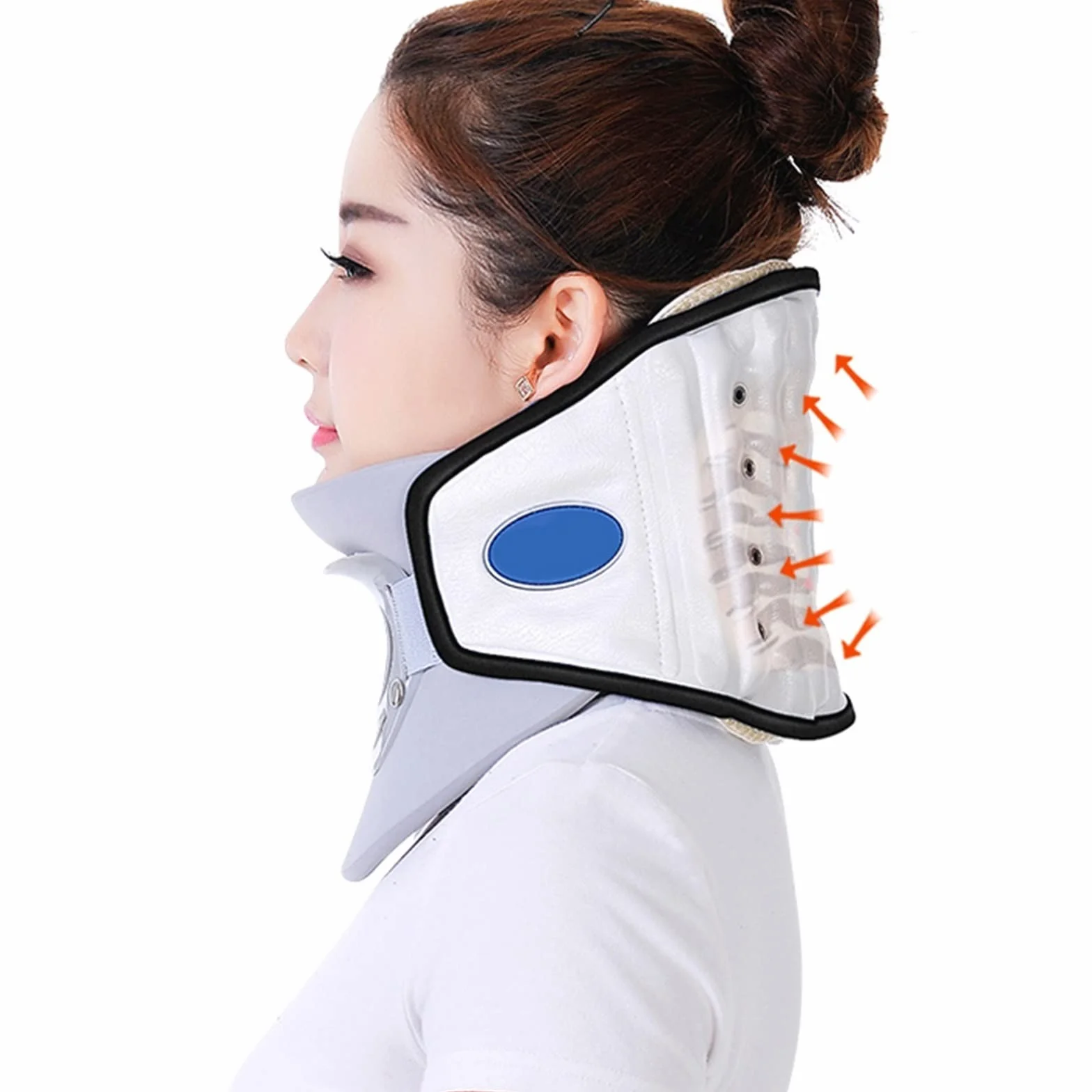 Cervical Traction Collar Pneumatyczny kołnierz trakcyjny na szyję Ulga w bólu szyi i ramion Napięcie Naprężenie Uciśnięte nerwy Poprawia ustawienie kręgosłupa i postawę (Color : BIAŁY)