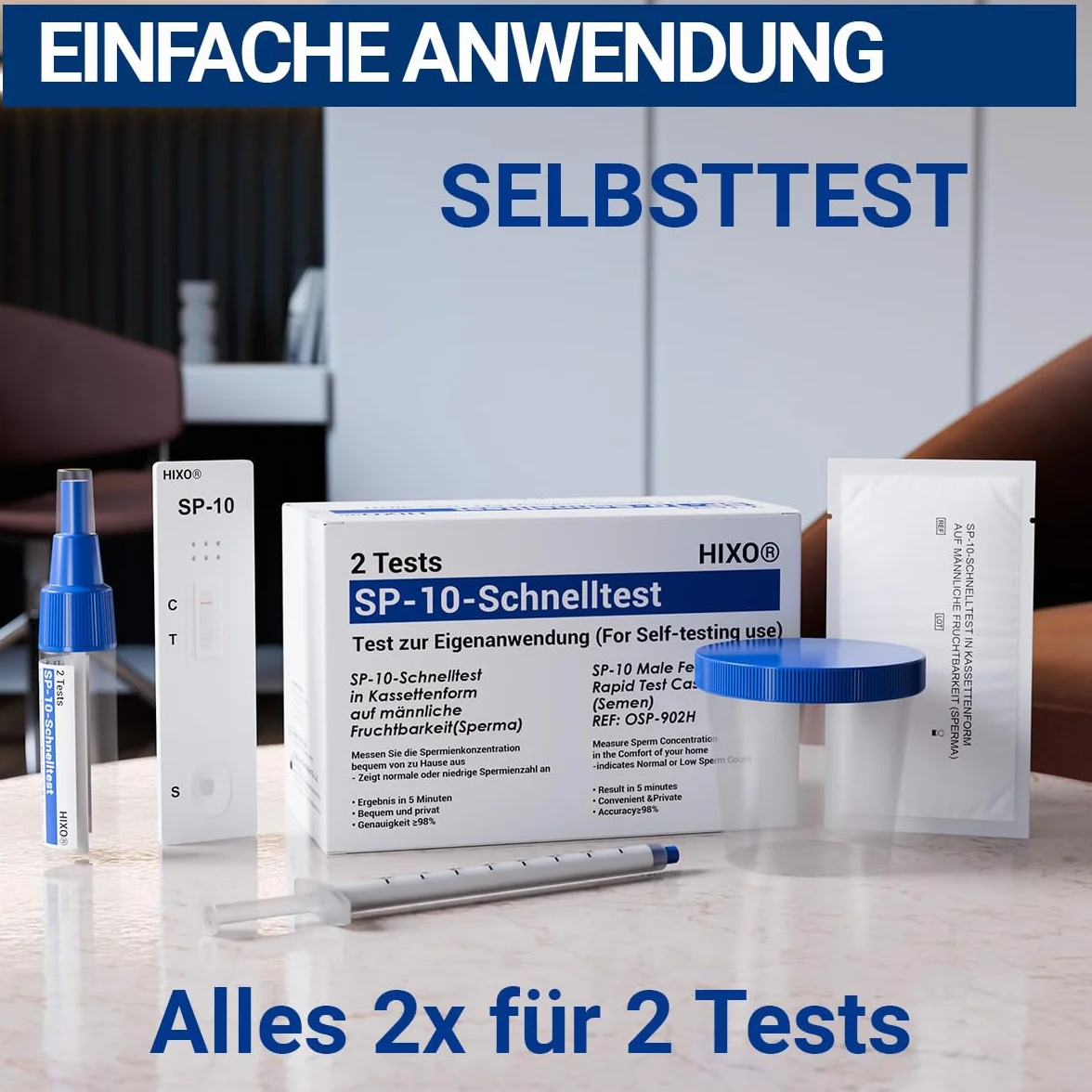 2 x test płodności dla mężczyzn – test nasienia w domu (stężenie plemników) – szybkie i dyskretne rezultaty w ciągu 5 minut – życzenia dziecka