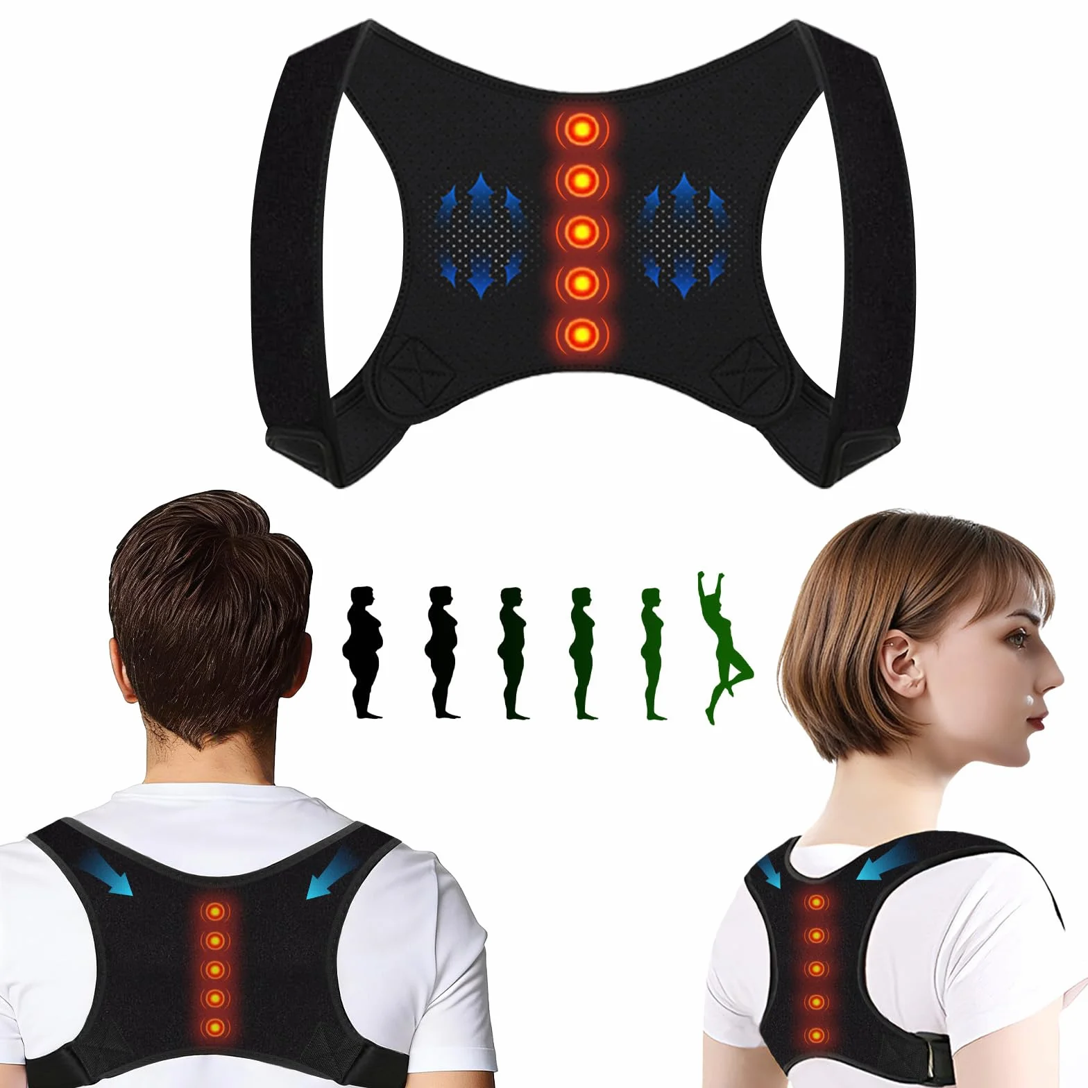 Korektor postawy pleców z magnesami dla mężczyzn i kobiet (czarny, L-XL)