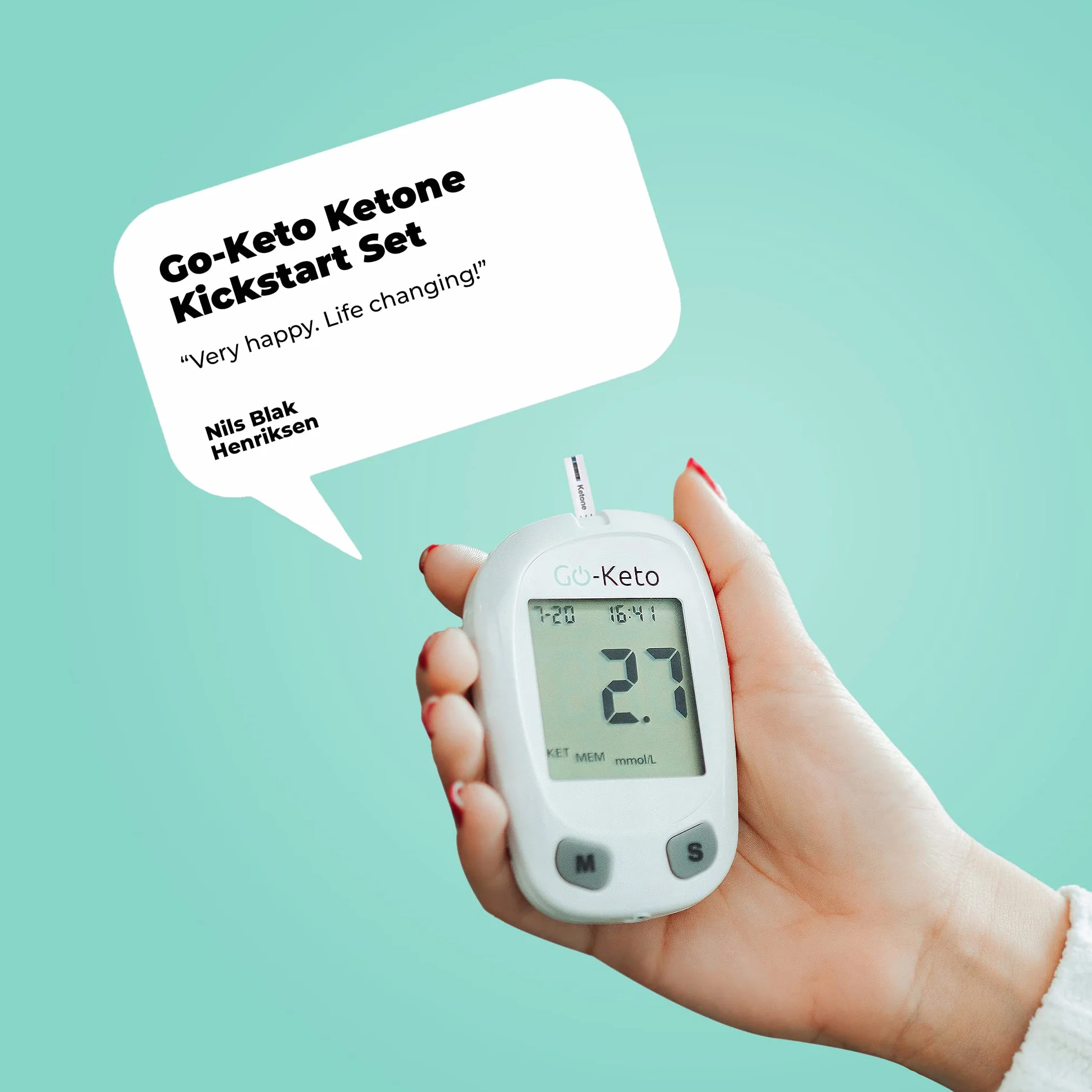 Go-Keto Keton Kickstart Set (mmol/l) - Miernik ketonowy, paski testowe ketonowe & Akcesoria w zestawie, Keto Meter dla udanej diety Keto, Keton sprawdzić w domu i na drodze