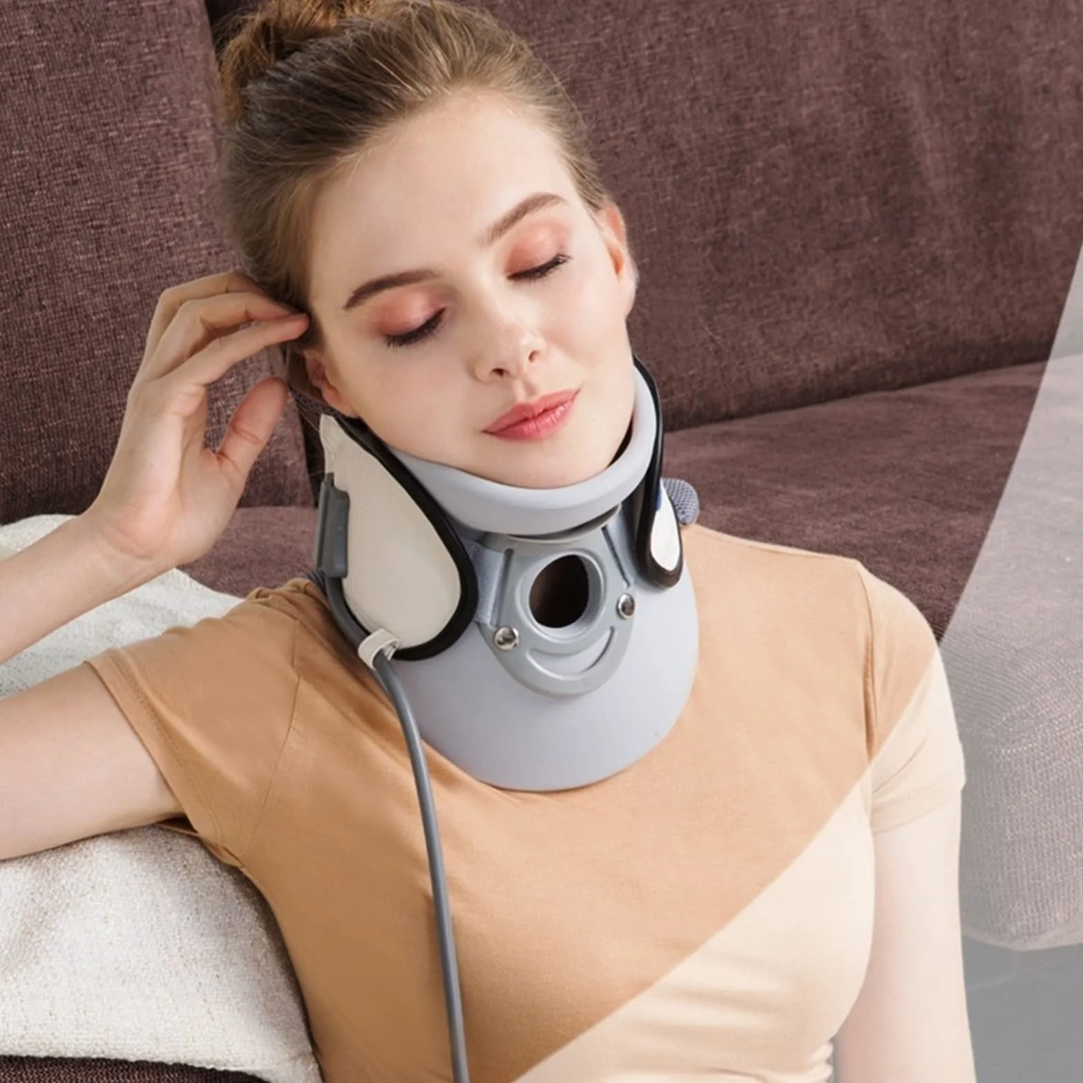 Cervical Traction Collar Pneumatyczny kołnierz trakcyjny na szyję Ulga w bólu szyi i ramion Napięcie Naprężenie Uciśnięte nerwy Poprawia ustawienie kręgosłupa i postawę (Color : BIAŁY)