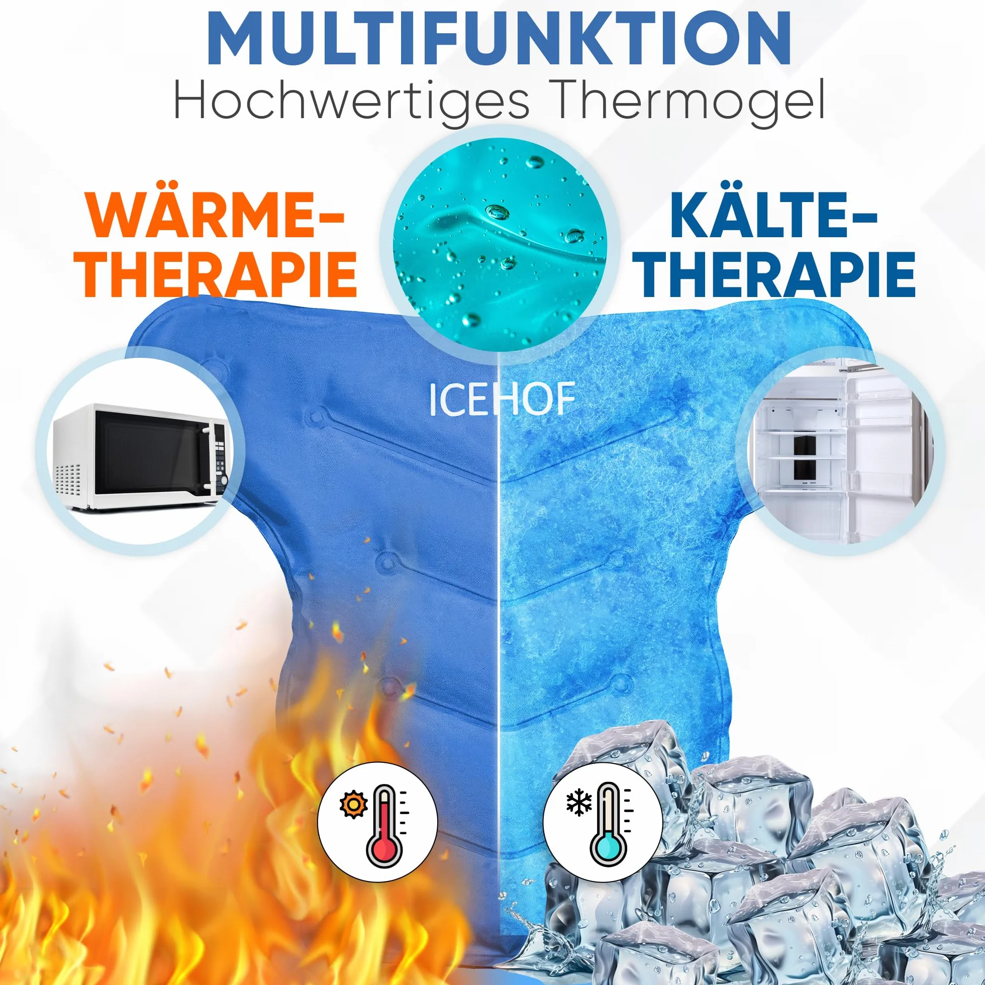 ICEHOF Bandaż na ramię z kompresem chłodzącym – podkładka chłodząca na ramiona – mankiet chłodzący dla mężczyzn i kobiet – bandaż chłodzący na ramię, chłodny pasek na ramię, chłodzące podkładki