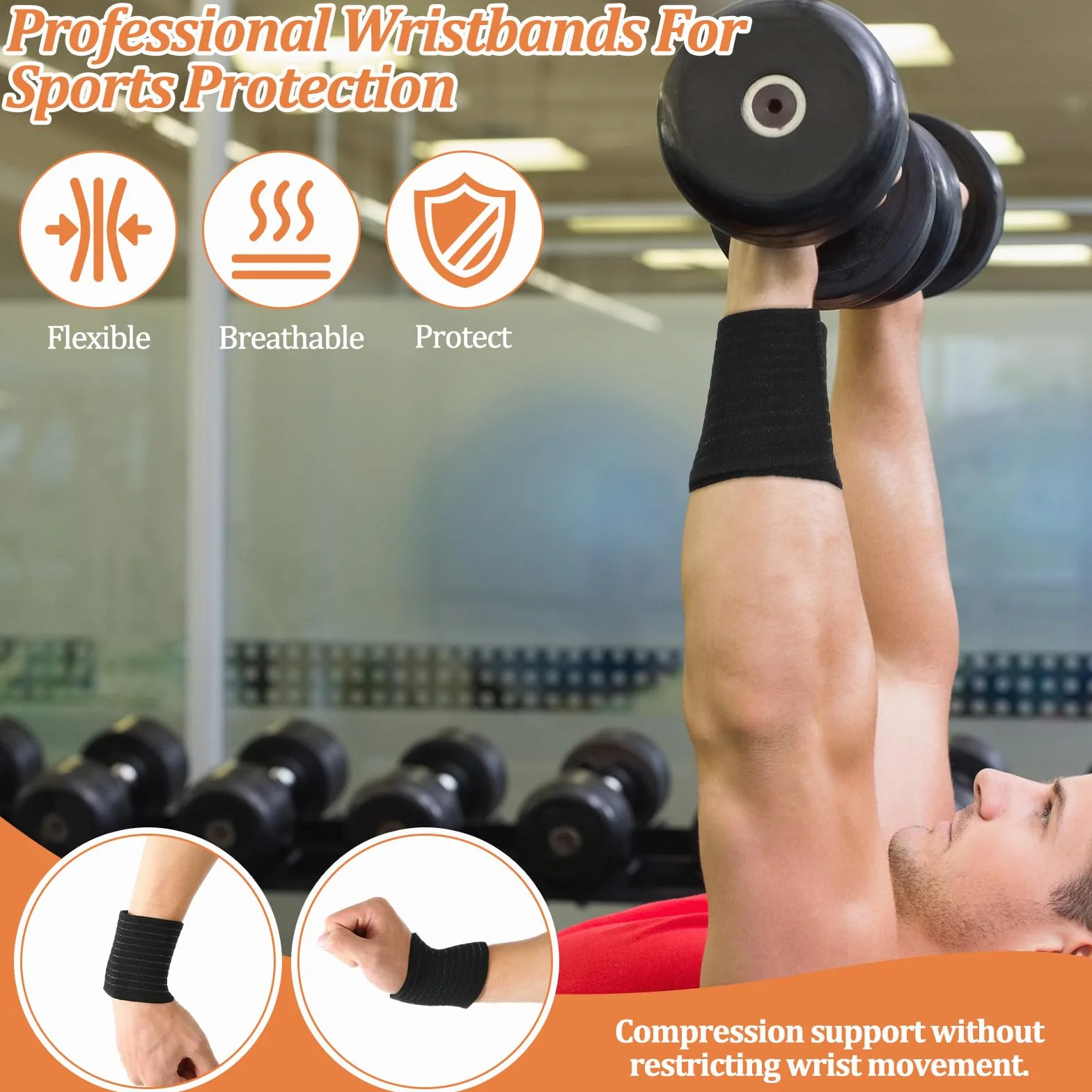 4 elastyczne bandaże na nadgarstek, sportowe bandaże na nadgarstek, oddychające, wsparcie nadgarstka, mankiet sportowy, regulowany, do studia fitness, tenisa, treningu siłowego, dla mężczyzn i kobiet