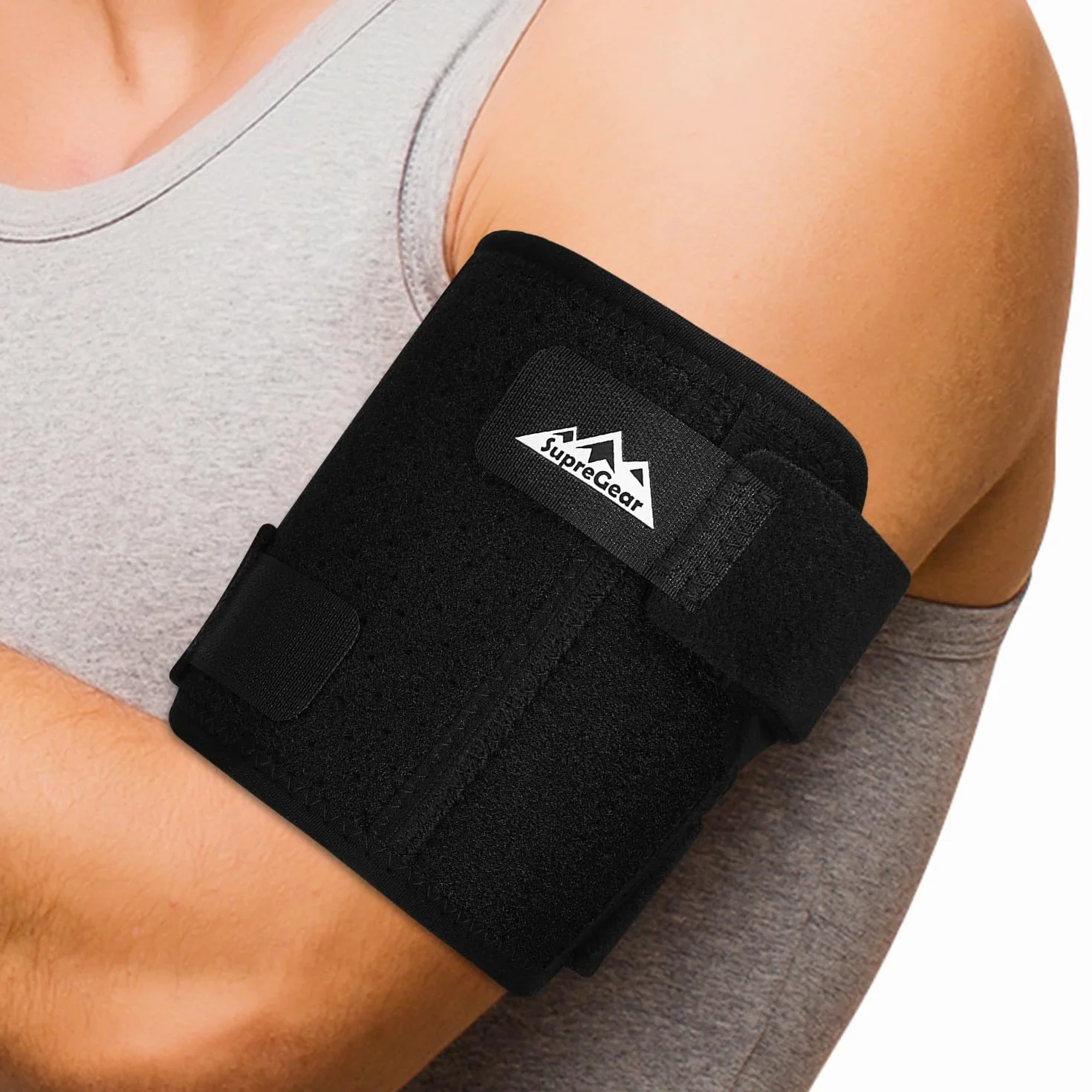 supregear Opaska na Tendinitis Bicepsa, Rękaw Kompresyjny na Wsparcie, Wygodna Opaska na Górną Część Ramienia do Tricepsa i Bicepsa w Celu Łagodzenia Bólu, Naciągnięć Mięśni i Zapalenia (Czarny, M)