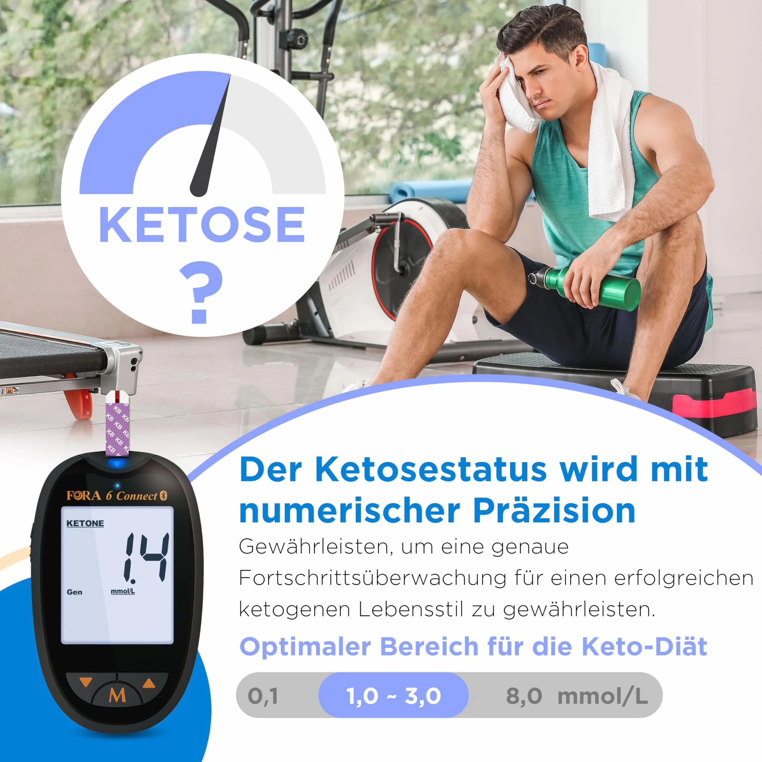 FORA 6 różnych parametrów Connect (mg/dl) i 10 pasków testowych ketonowych. Z Bluetooth i aplikacją